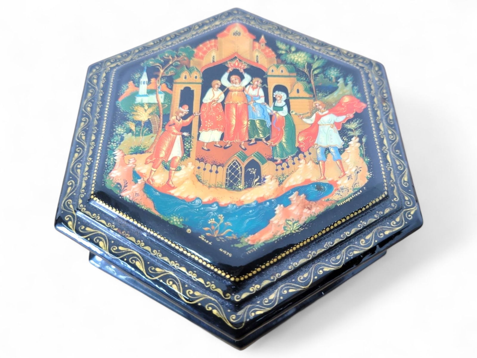 Vintage Painted Russian Black Lacquer Box (1 of 9)