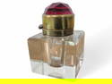 Crystal Cube Inkwell with Faceted Red Lid