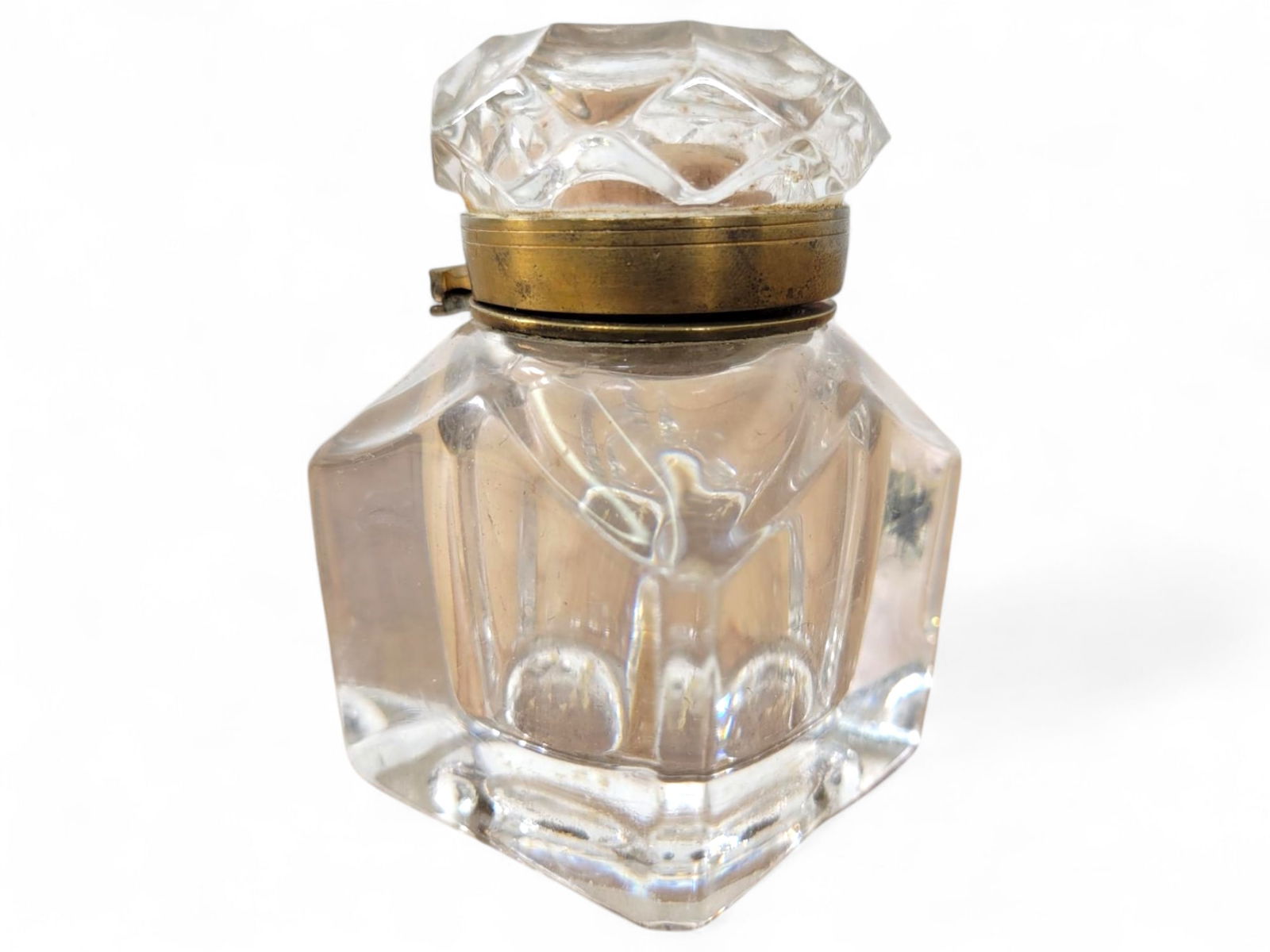 Antique Faceted Glass Inkwell with Brass Collar (1 of 11)