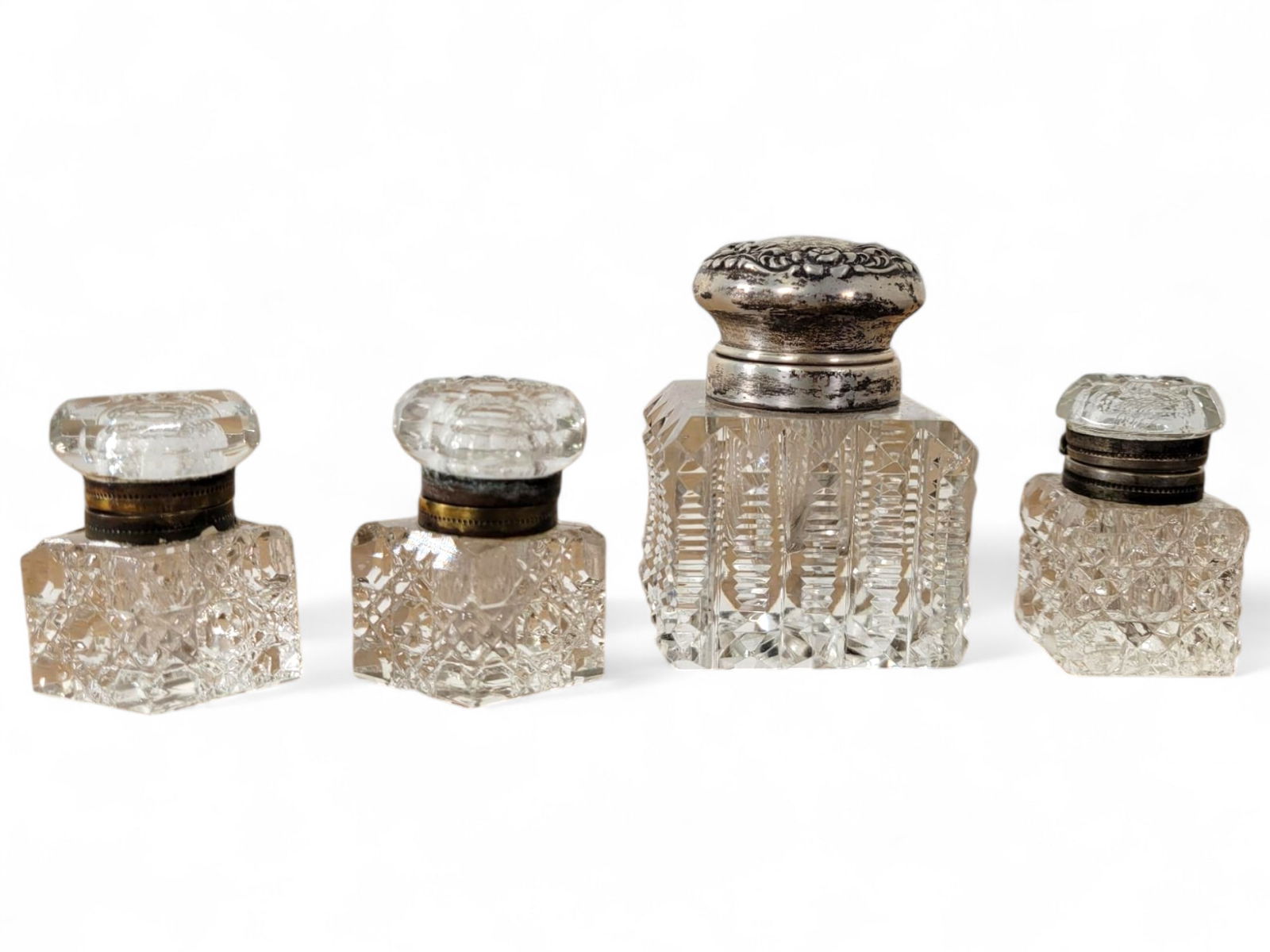 Set of Four Antique Petite Cut Glass Inkwells (1 of 20)