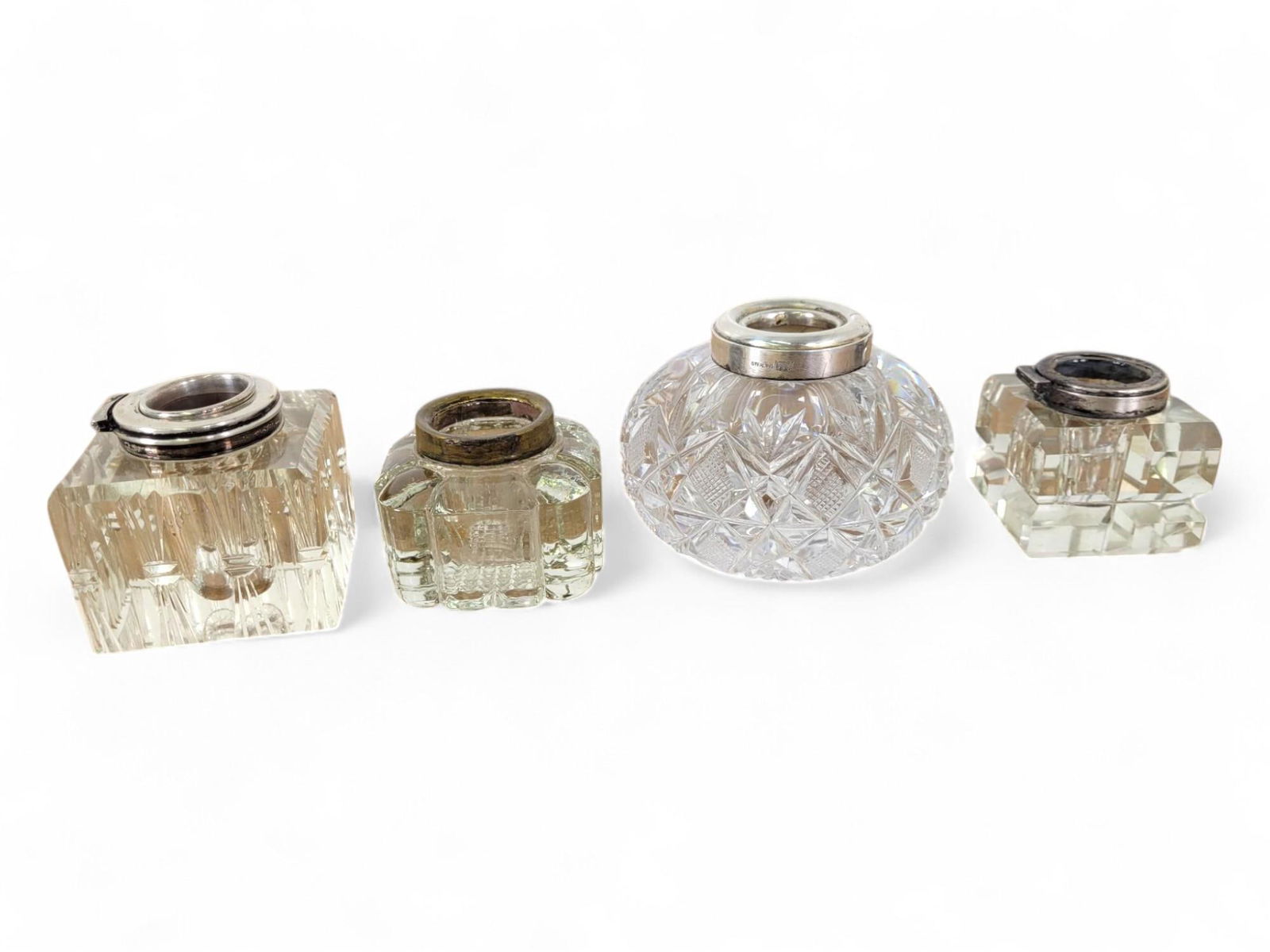 Lot of 4 Assorted Cut Glass Inkwells (1 of 20)