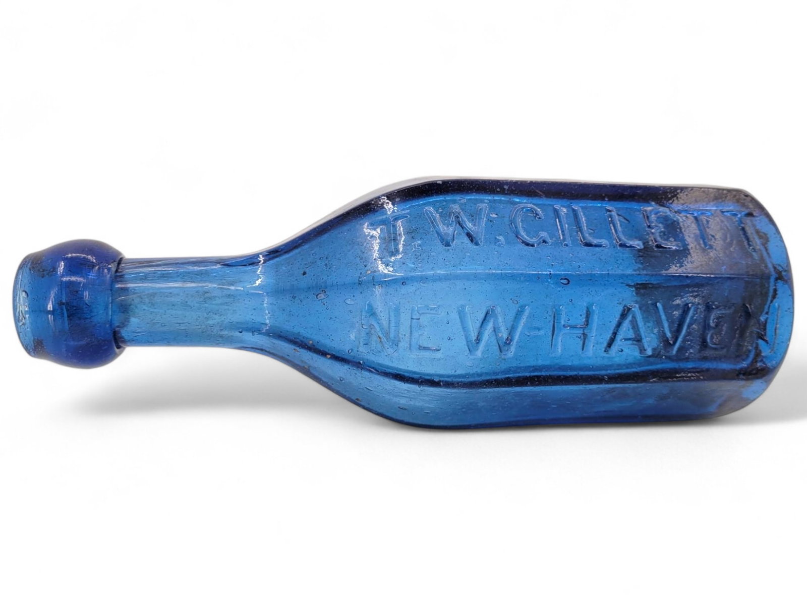 Blue Glass Bottle - T.W. Gillette New Haven (1 of 10)