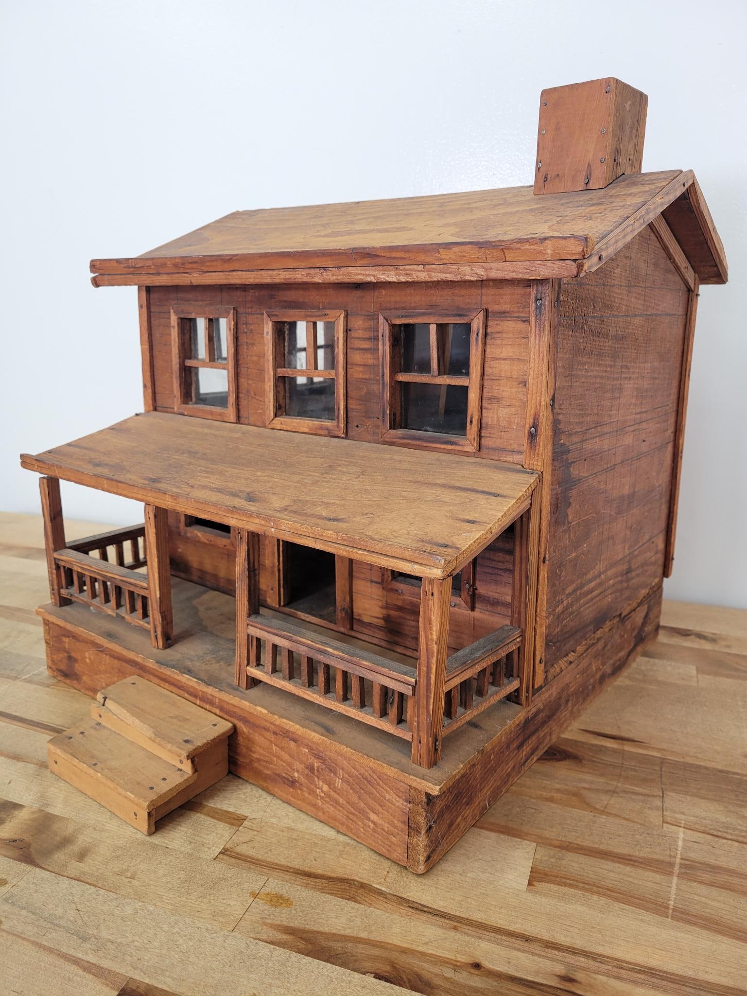Large 2 Story Primitive Antique Wooden Doll House (1 of 13)