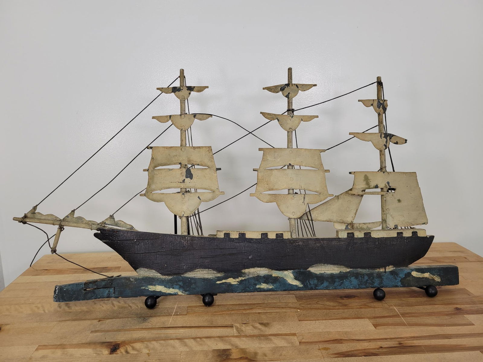 Antique Folk Art Painted Wood & Tin Sailing Ship Weathervane (1 of 12)