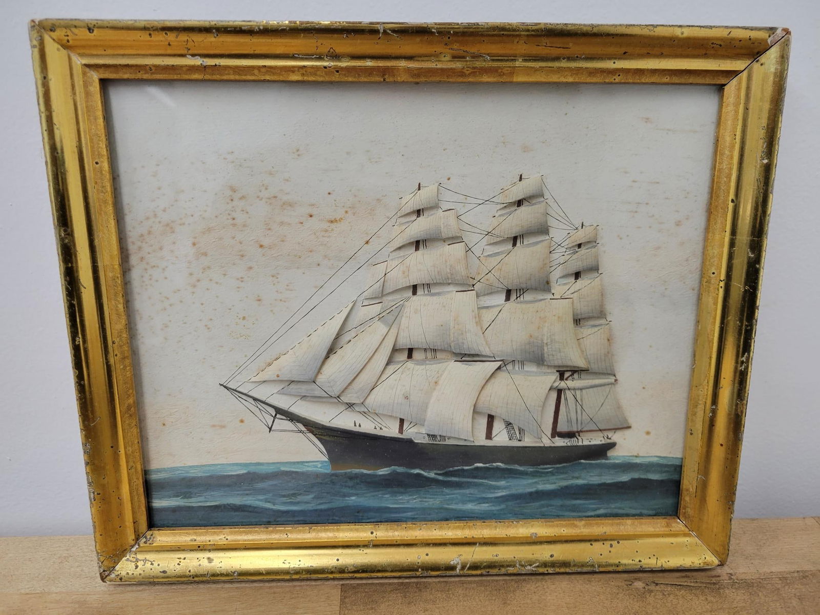 Antique Relief Carved & Painted Wood Panel of Clipper Chip (1 of 10)