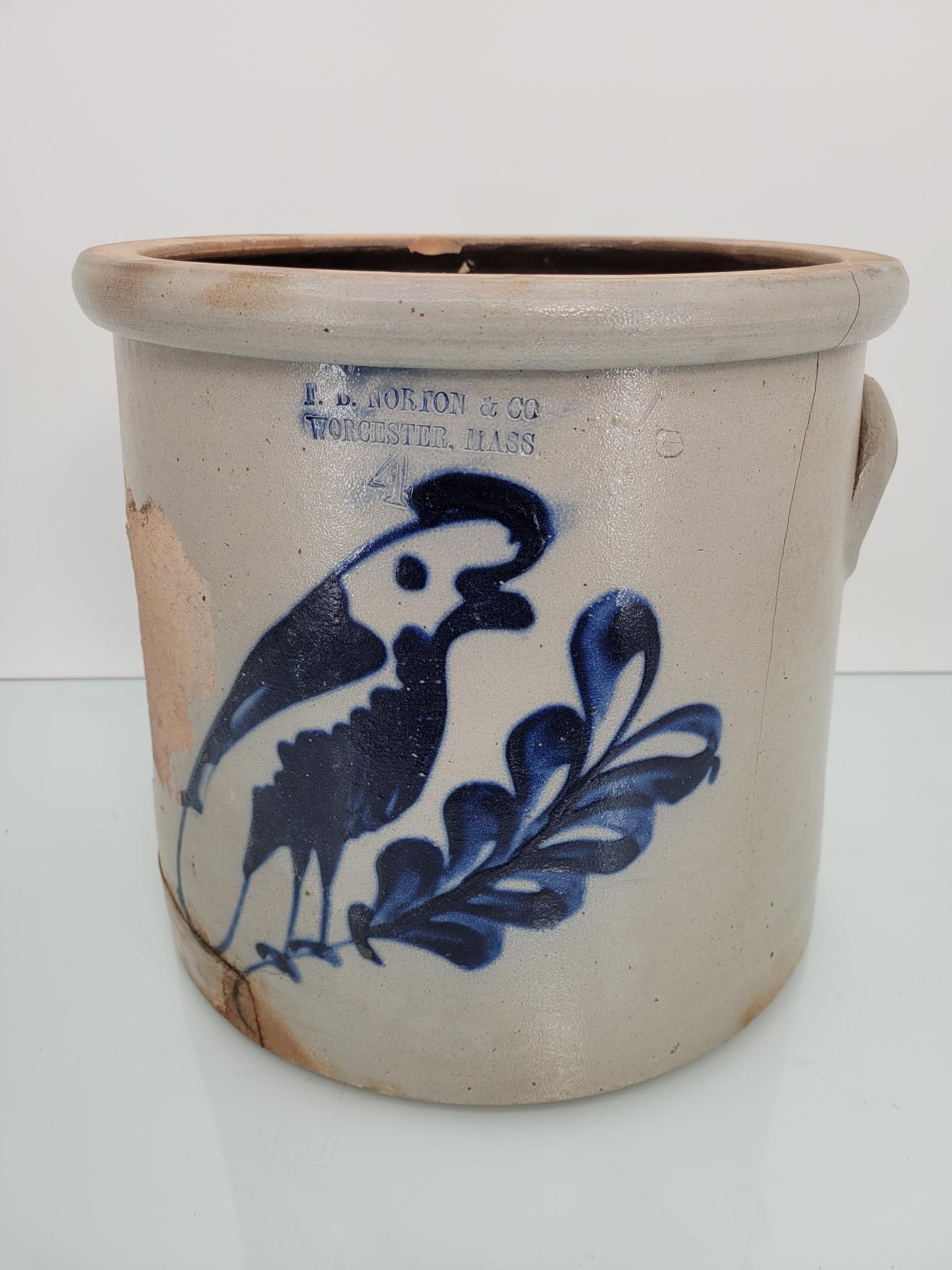 F.B. Norton & Co Worchester, Mass Cobalt Painted Stoneware Crock (1 of 8)