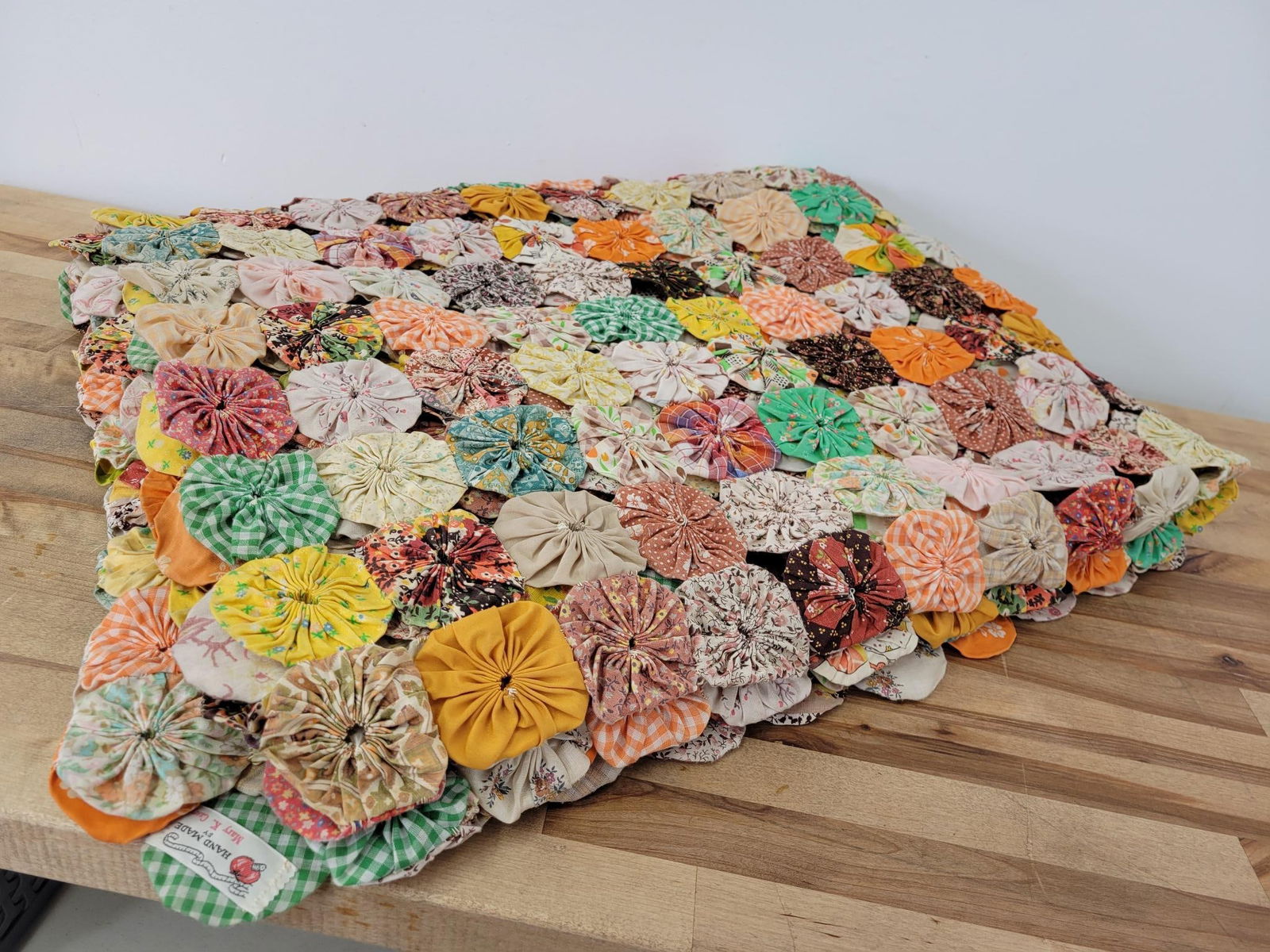 Antique Colorful Handstitched "YoYo" Quilt - Full/Double Size - #1 (1 of 13)