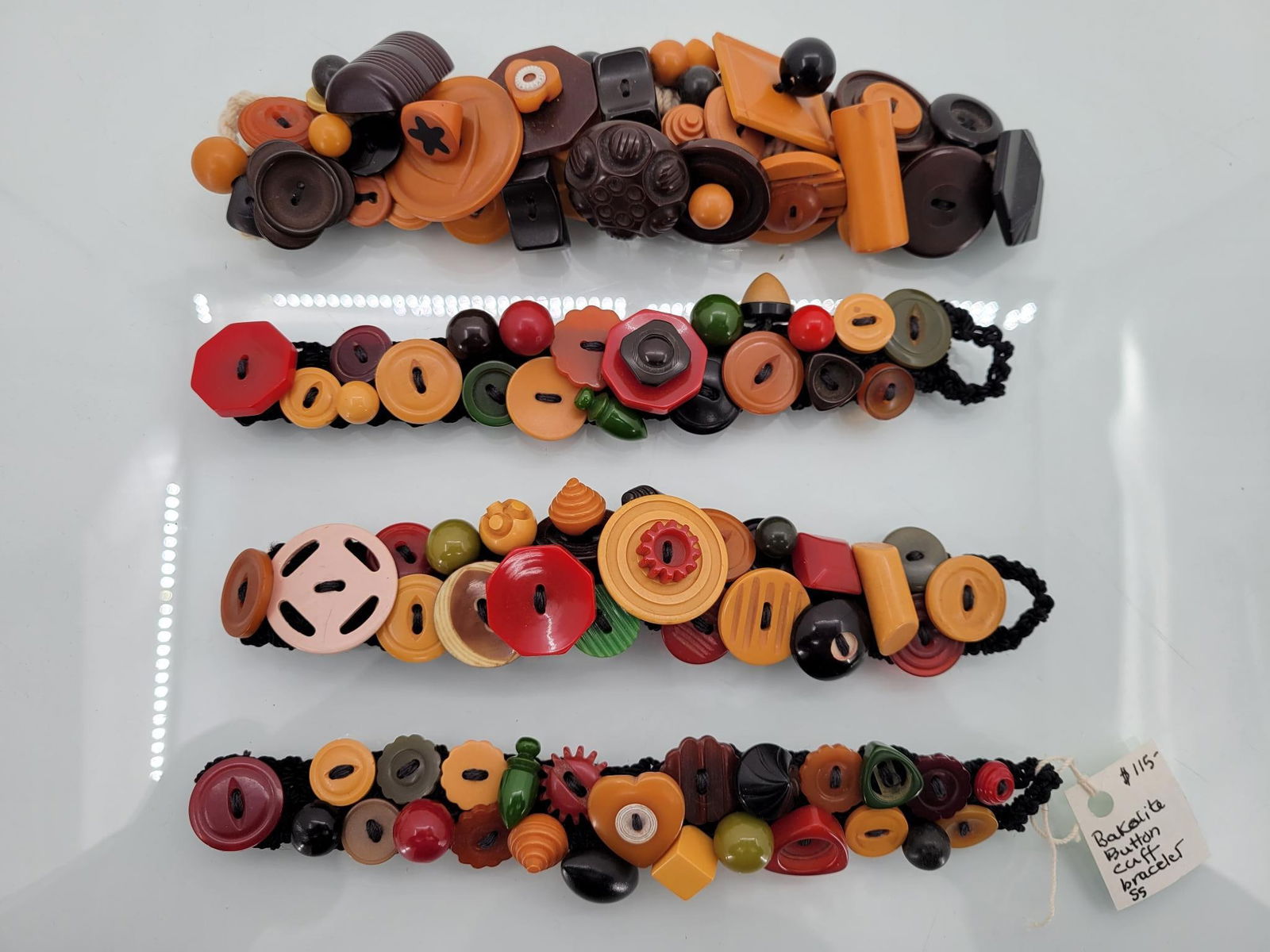 Lot of 4 Antique Bakelite Button Cuff Bracelets (1 of 7)