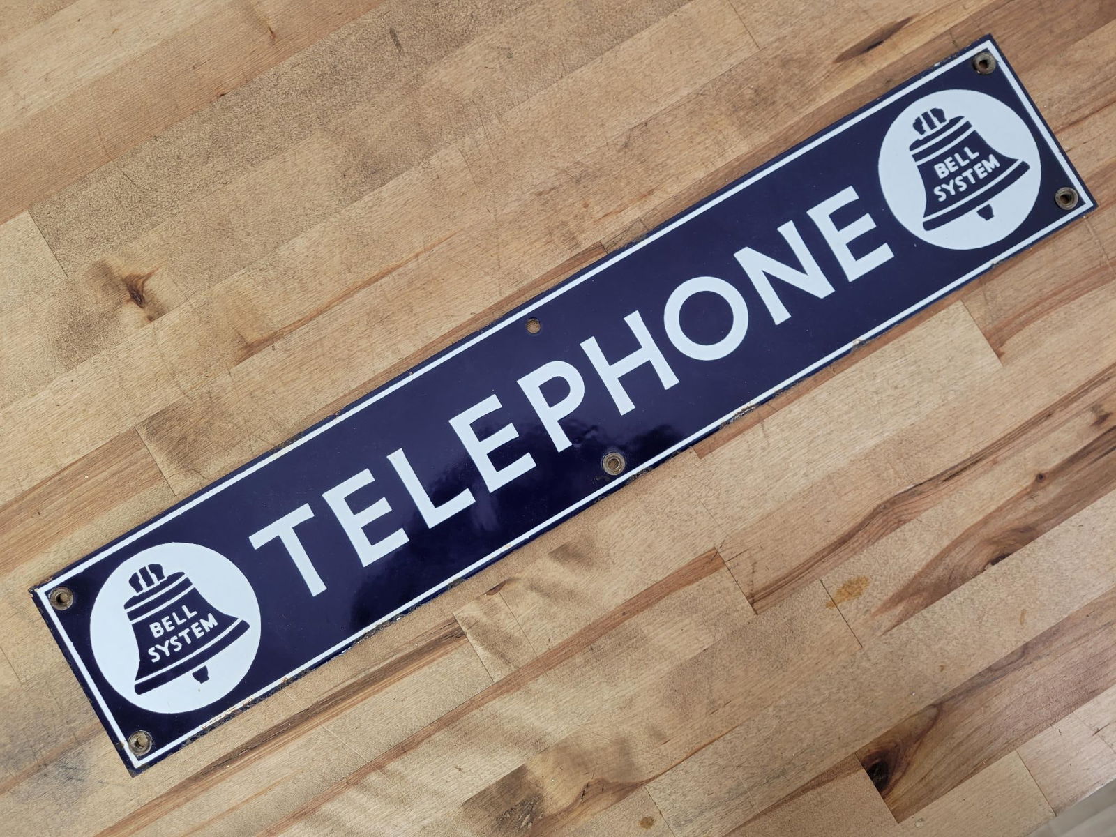 Antique Porcelain Bell Telephone Strap Sign - Single Sided (1 of 12)