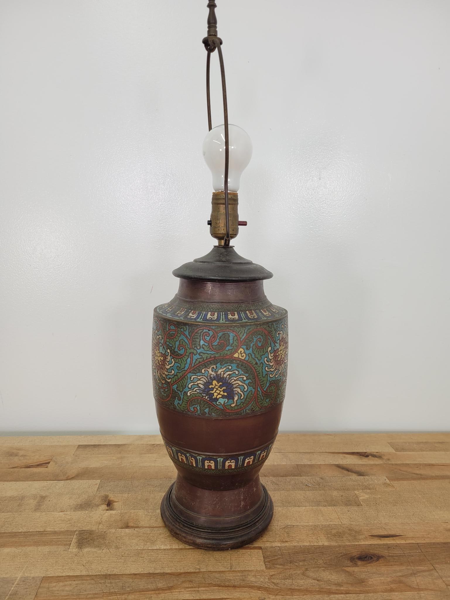 Antique Japanese Champleve Enameled Table Lamp (1 of 9)