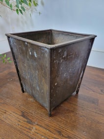 Antique Faux Wood Grain Painted Metal Waste Basket