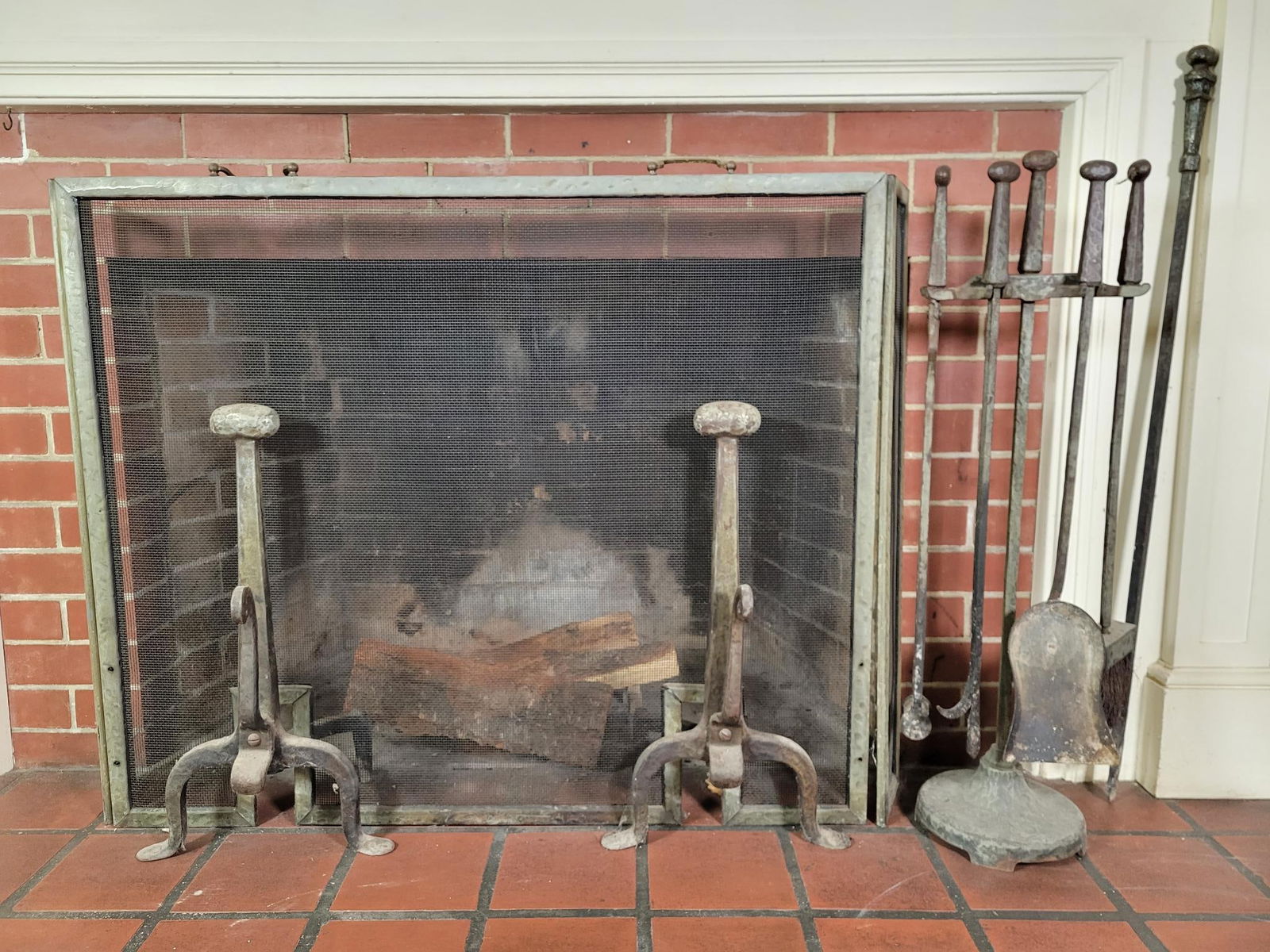 Complete 9pc Cahill Arts & Crafts Hammered Fireplace Set - c1910 (1 of 20)