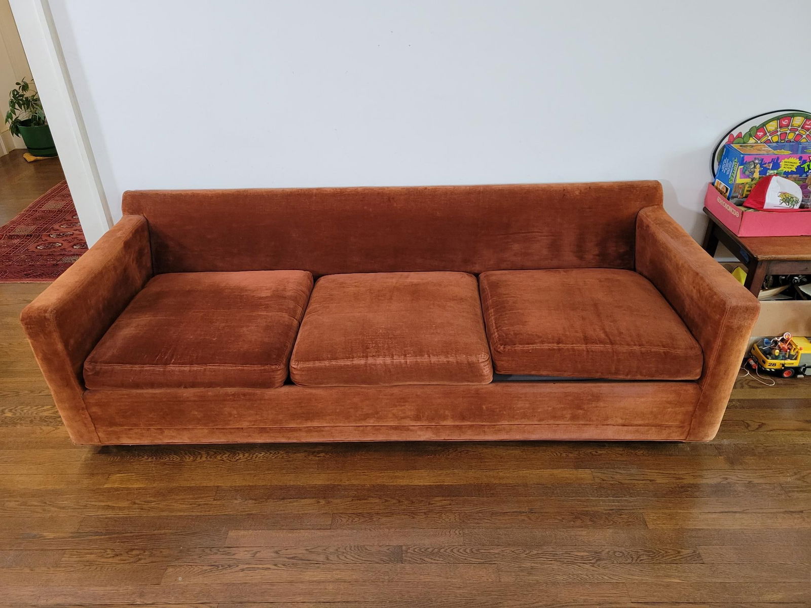 Vintage 1970s Burnt Orange Velvet Sofa - W & J Sloane (1 of 14)