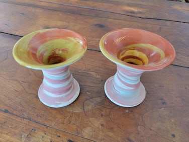 Pair of Silver Springs Swirl-Pattern Pottery Vessels