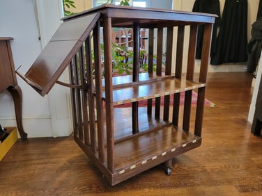 Antique Oak Edwardian Revolving Library Bookcase w/ Bookrest