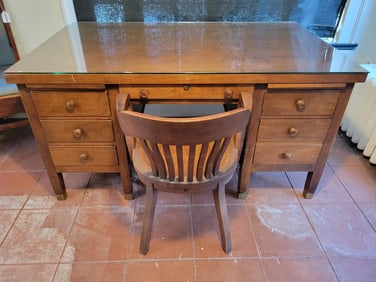 Mid-Century Walnut Executive Desk w/ Period Chair