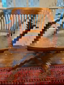 Antique 1920s Solid Oak Bankers Desk Arm Chair