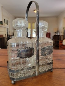 Vintage Silverplated Two Bottle Decanter Set