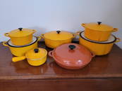 7pc Vintage Yellow Le Creuset Enameled Cast Iron Cookware Lot
