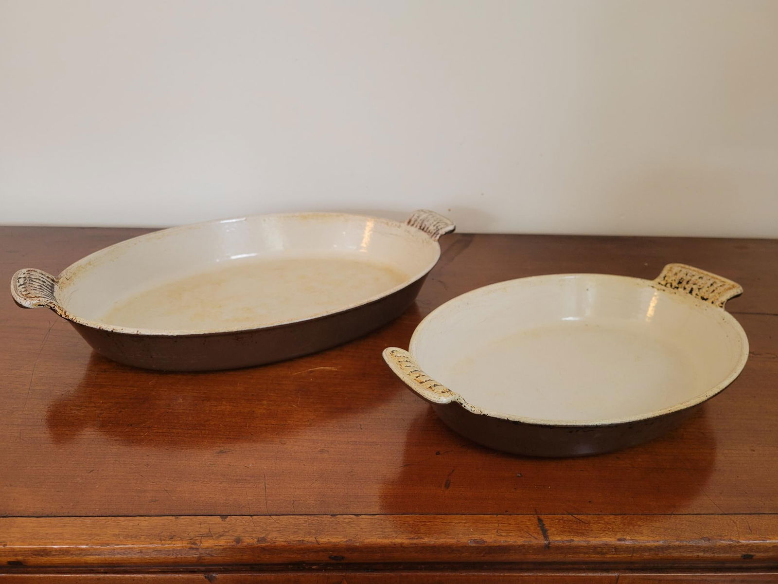 2pc Vintage Le Creuset Oval Au Gratin Enameled Iron Baking Pans (1 of 9)