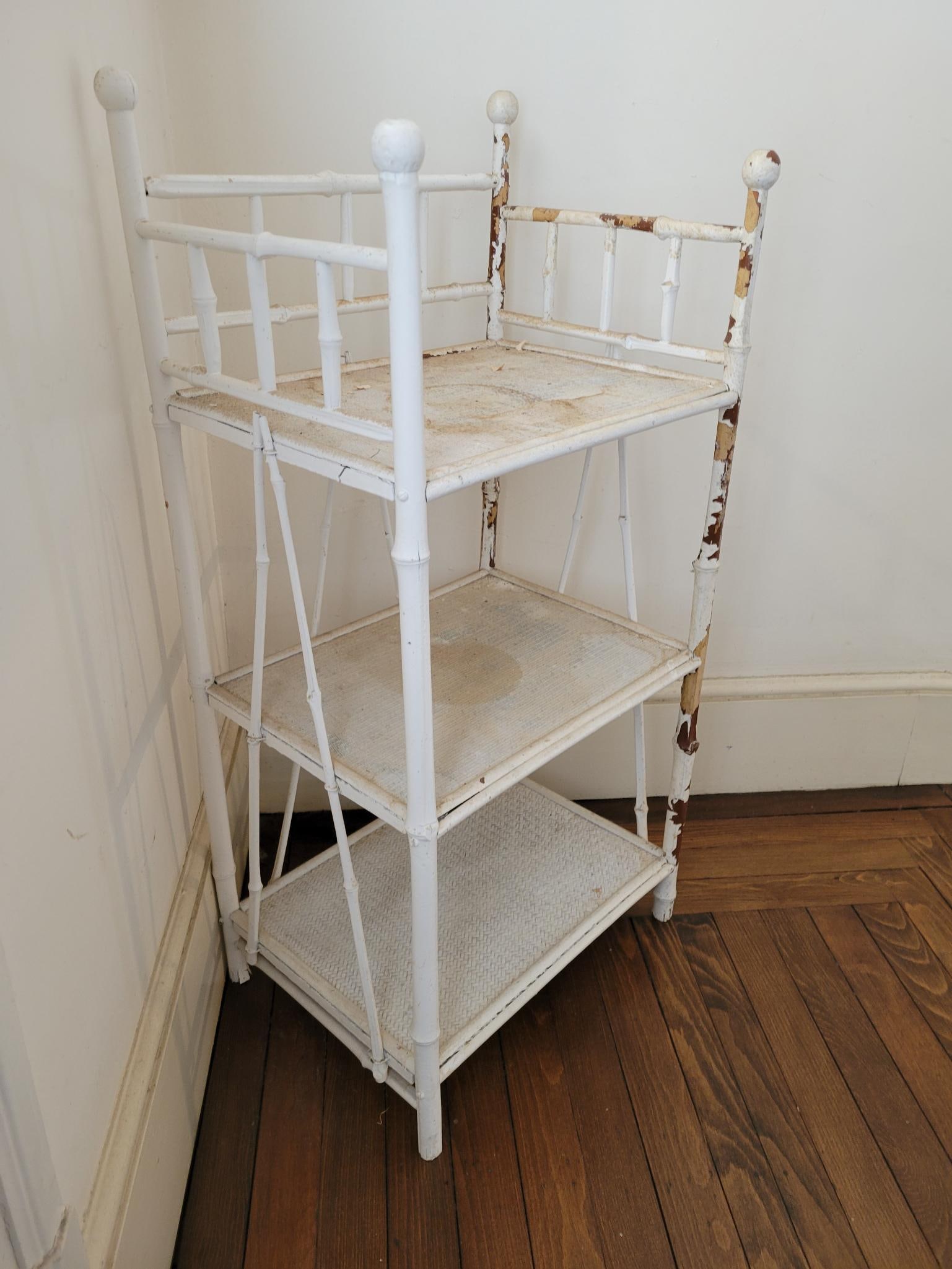 Vintage White Painted Bamboo Stick & Ball Bookshelf (1 of 8)