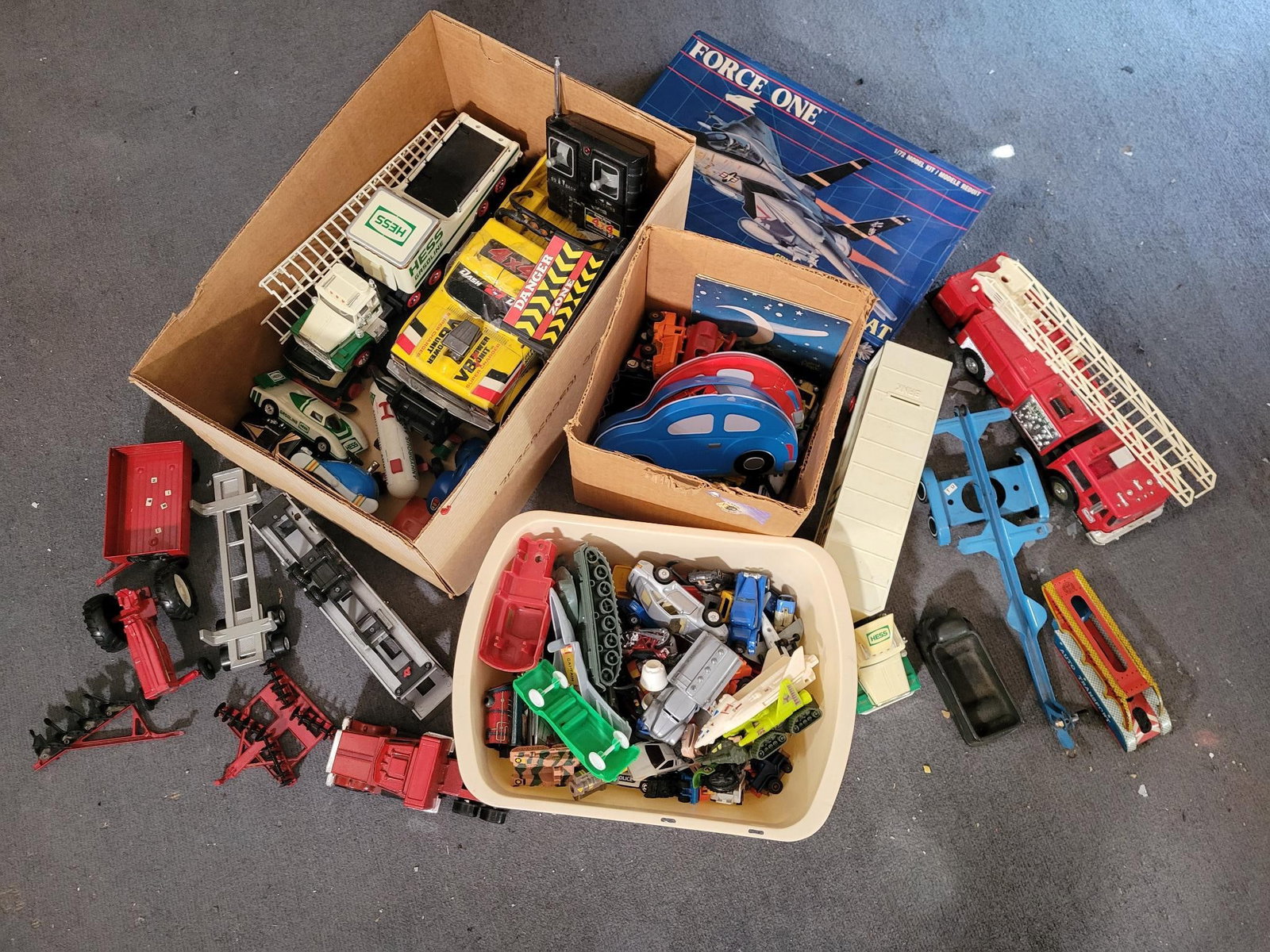 Attic Found Lot of Toy Cars & Trucks - Hess and More!: This lot includes a grouping of assorted attic found toy cars & trucks, including many Hess truck and more. You get all that you see in the photos, conditions types and ages vary. See 
