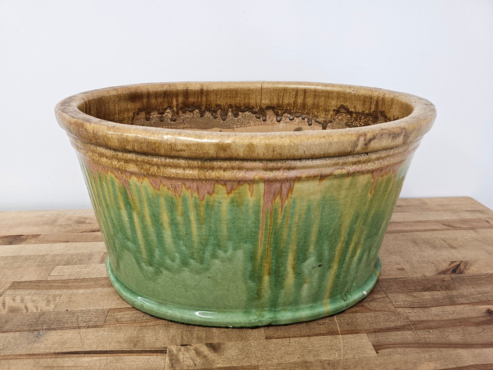 Vintage Green Glazed Ceramic Oval Planter (1 of 9)