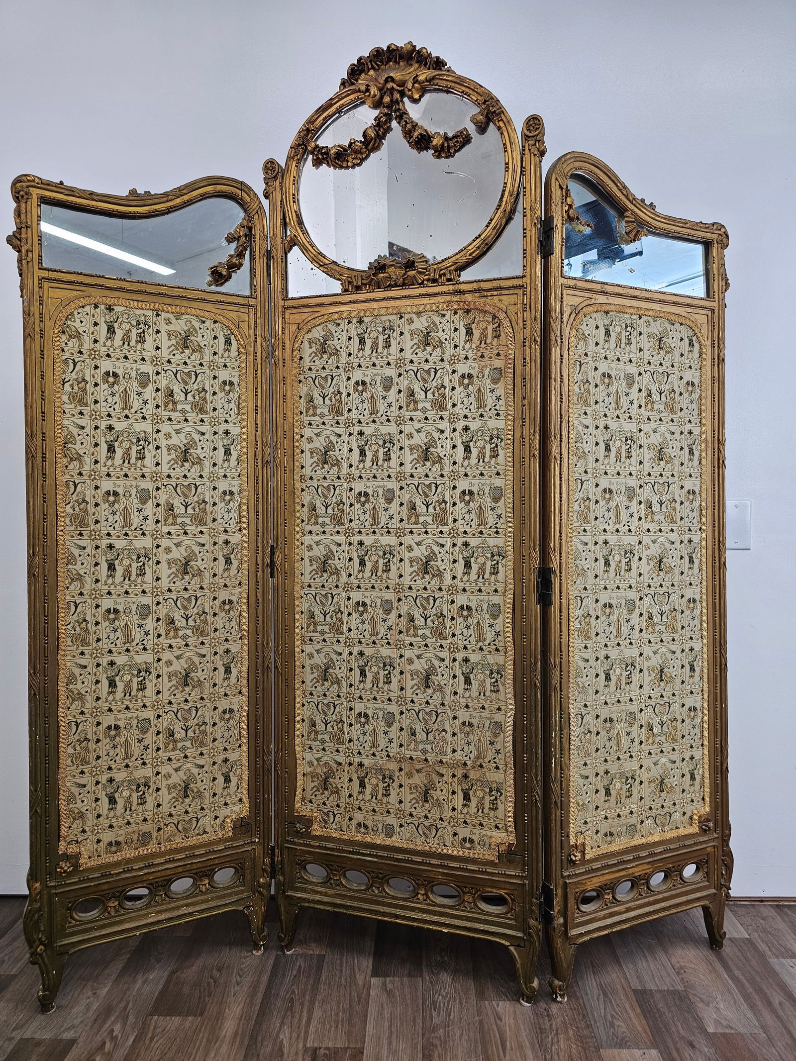 Antique French Louis XV Style 3 Paneled Room Divider Screen (1 of 20)
