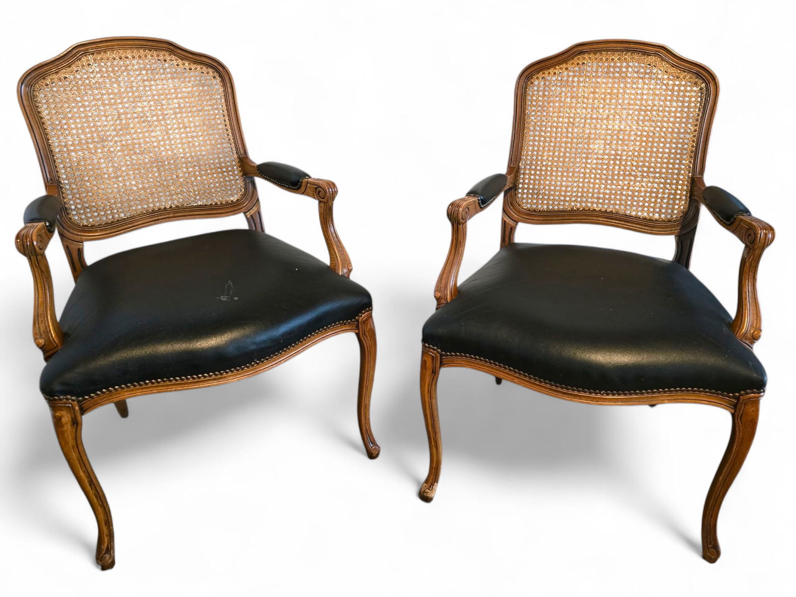 Pair of Louis XV Style Fauteuil Cane Back Arm Chairs (1 of 7)
