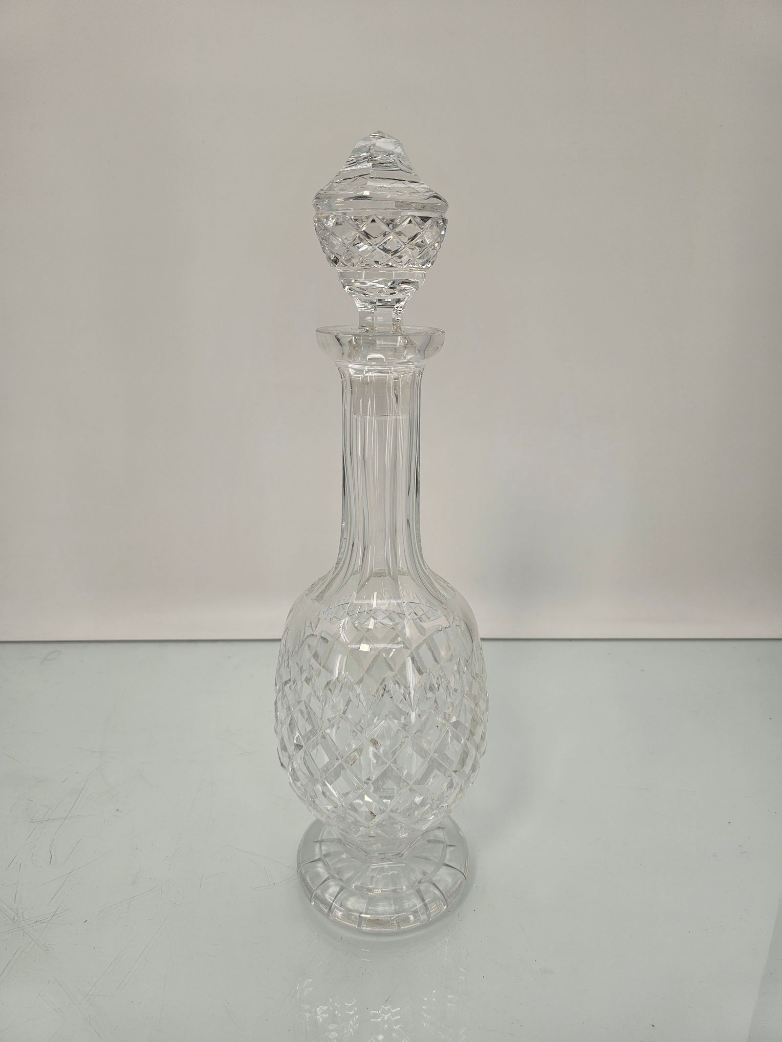 Waterford "Powerscourt" Pattern Crystal Decanter: The decanter is in wonderful condition without any notable damage, from the Waterford "Powerscourt" collection. Marked on the base, see photos for more details. Measures 15"T