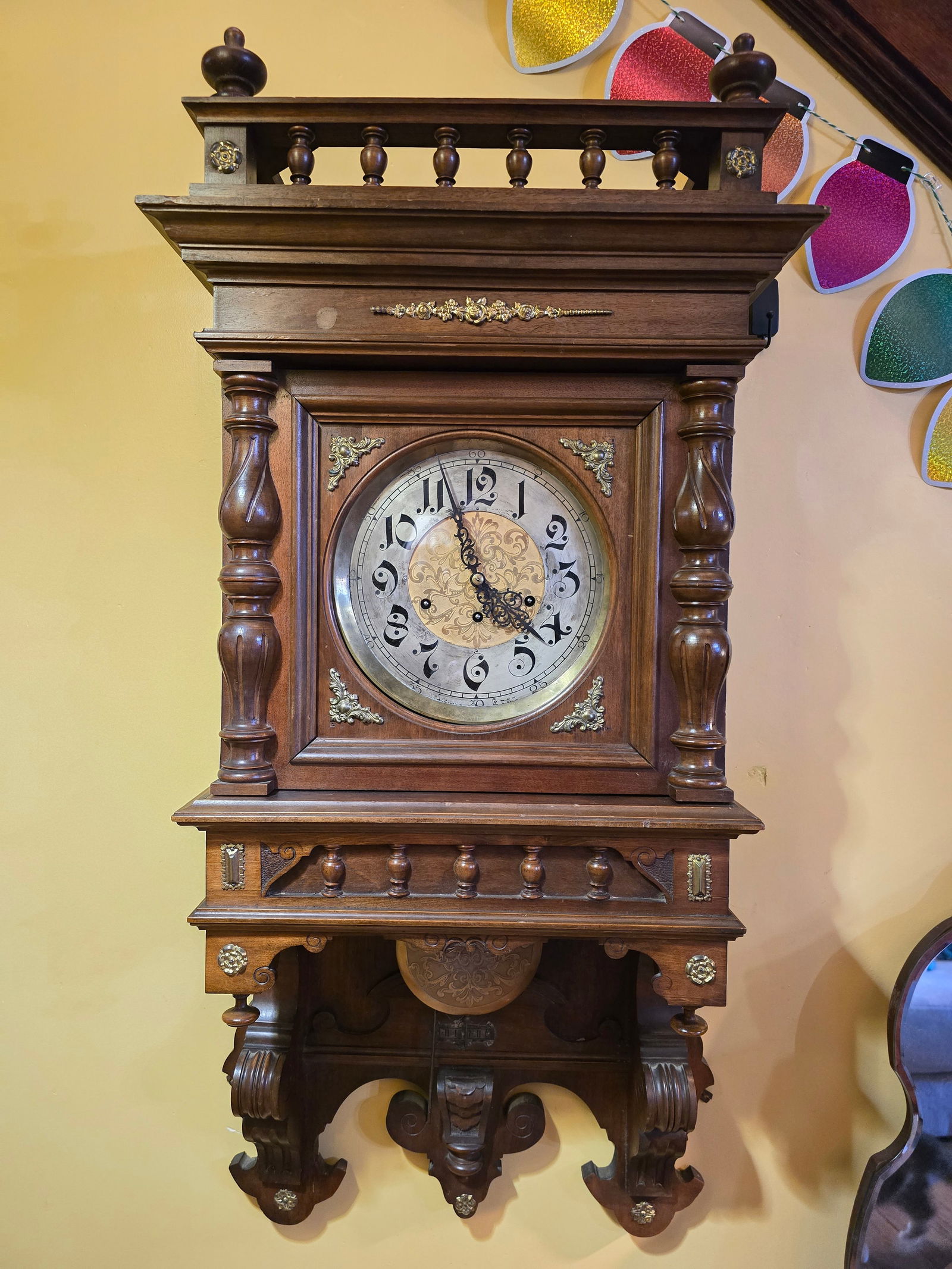 Antique German Applied Brass Freeswinger Wall Clock (1 of 13)