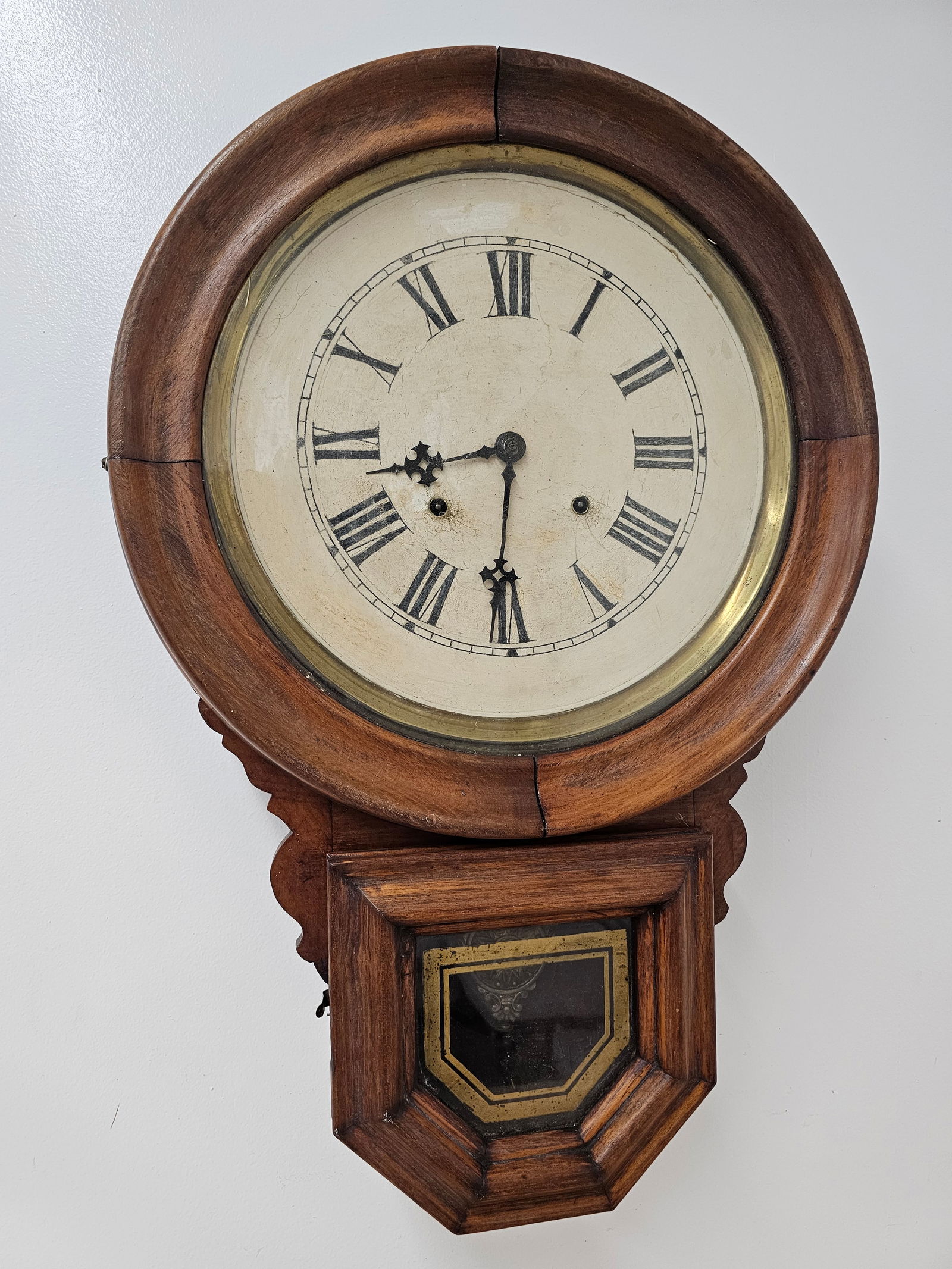 Antique Short Drop Schoolhouse Regulator Wall Clock (1 of 16)