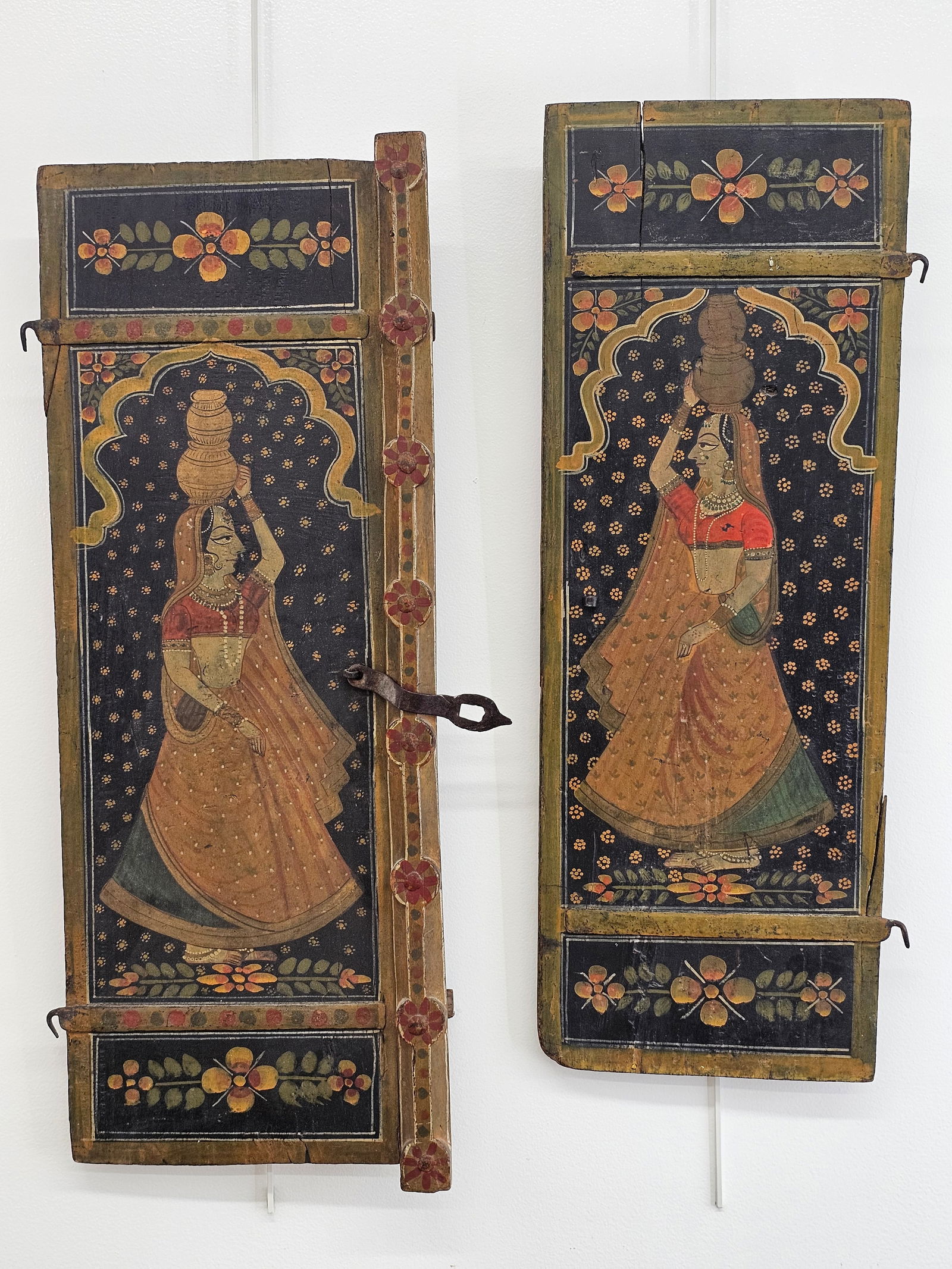 Antique Indian Hand Painted Folk Art Window Shutters (1 of 20)