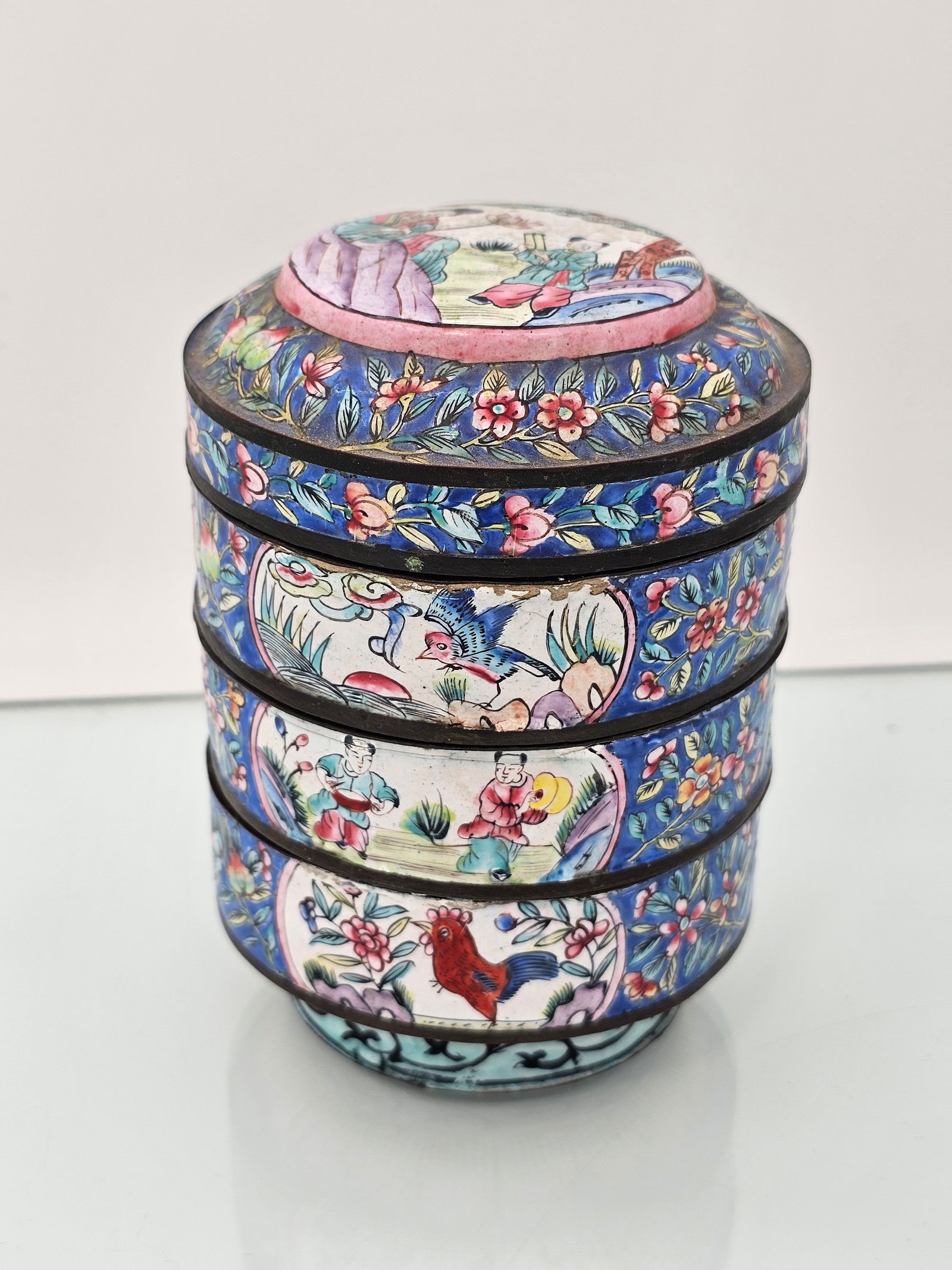 Antique Chinese Cloisonne Enamel 4 Part Stacking Box (1 of 15)