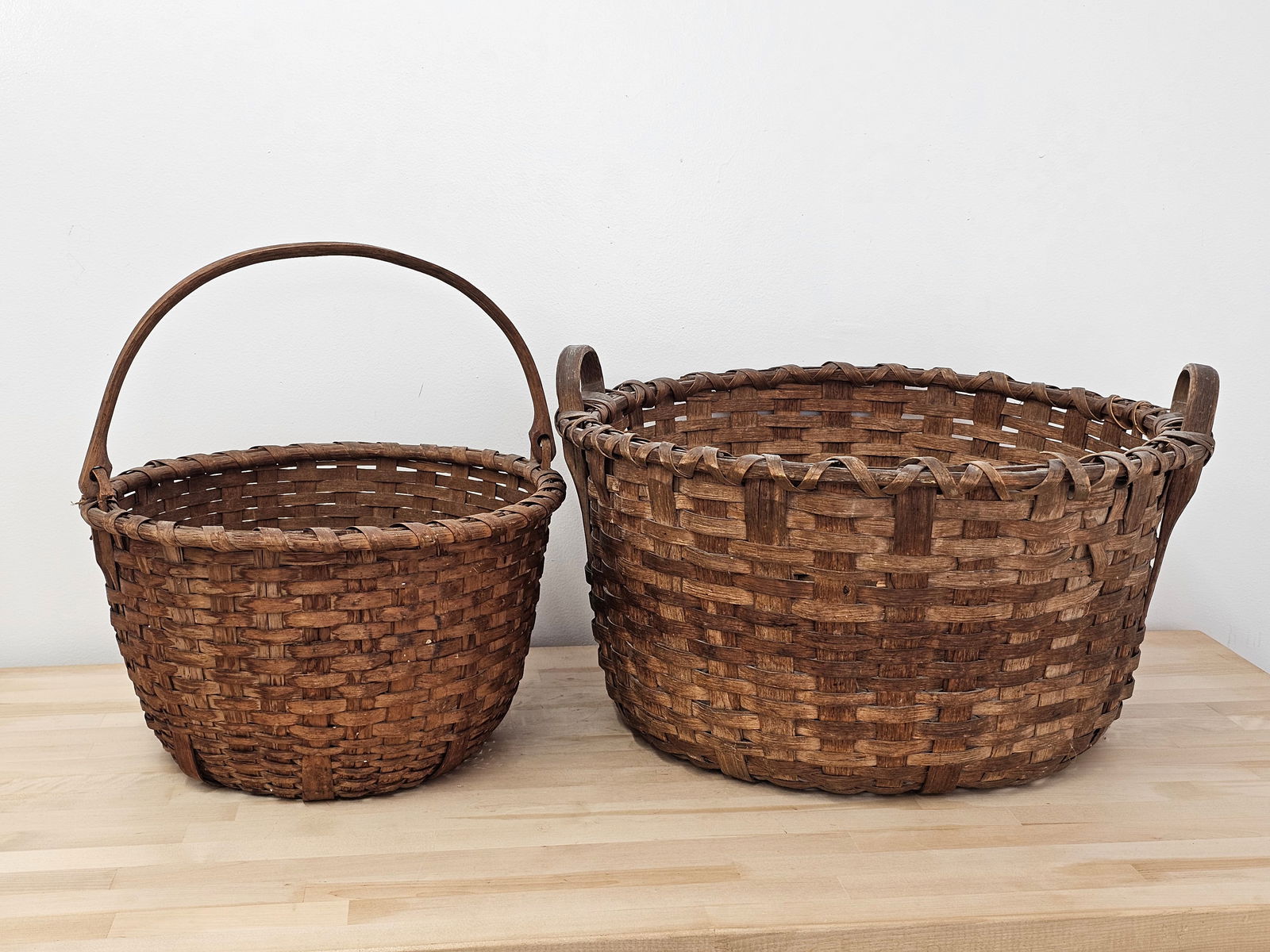 Pair of Large Antique Woven Baskets - Largest is 31"W (1 of 20)