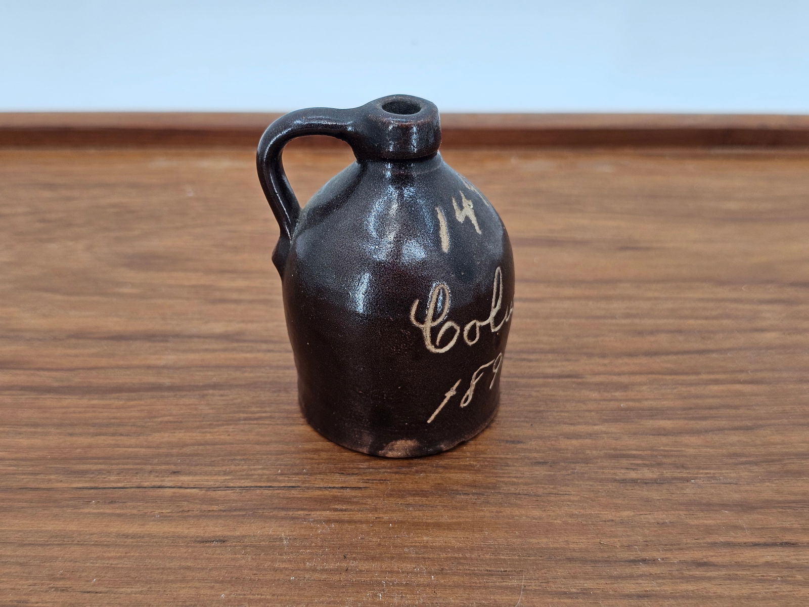 Antique Folk Art Stoneware Miniature Little Brown Jug "1492 Columbia 1892" (1 of 9)