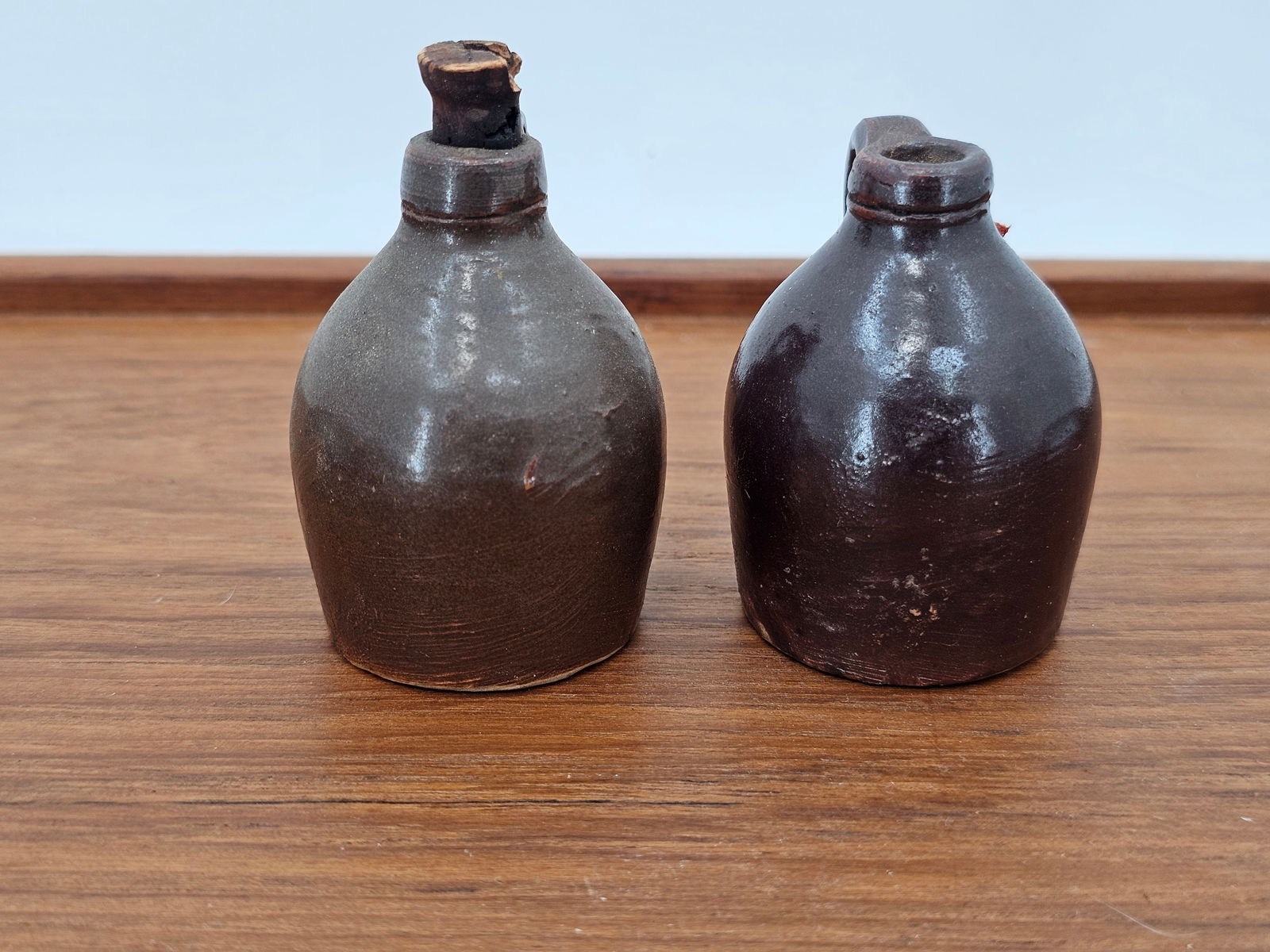 Pair of Antique 19th C. Folk Art Stoneware "Little Brown Jugs" (1 of 14)
