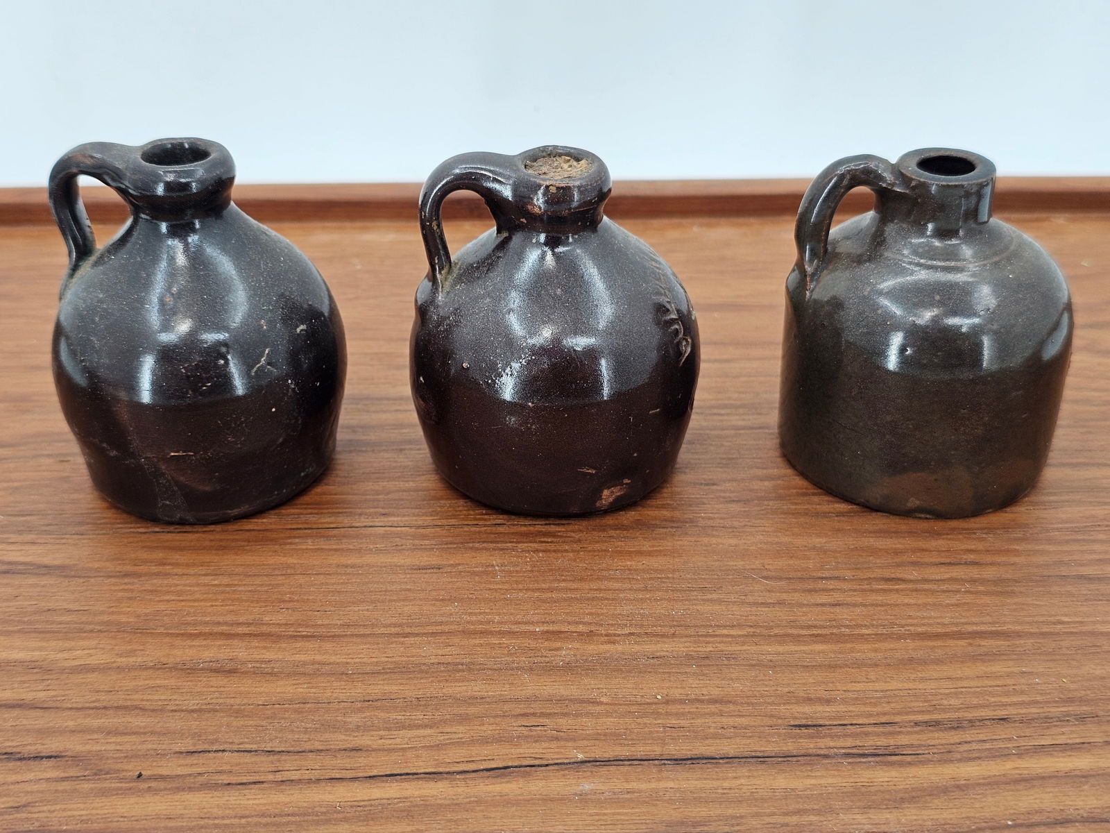 Lot of Antique 19th C. Folk Art Miniature Little Brown Jugs - 3"T (1 of 19)