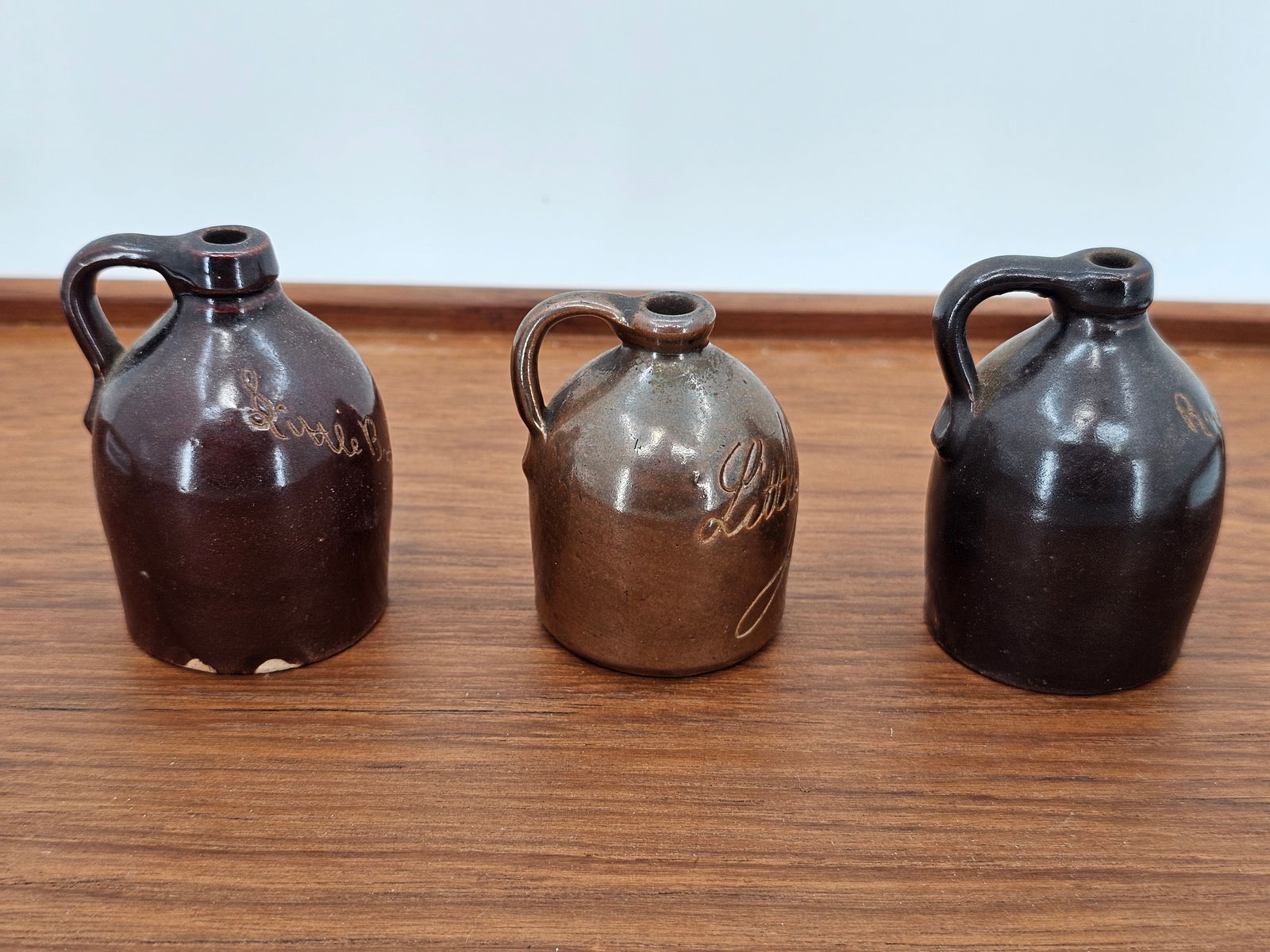 Lot of Antique 19th C. Folk Art Miniature "Little Brown Jugs" - 3"T (1 of 10)