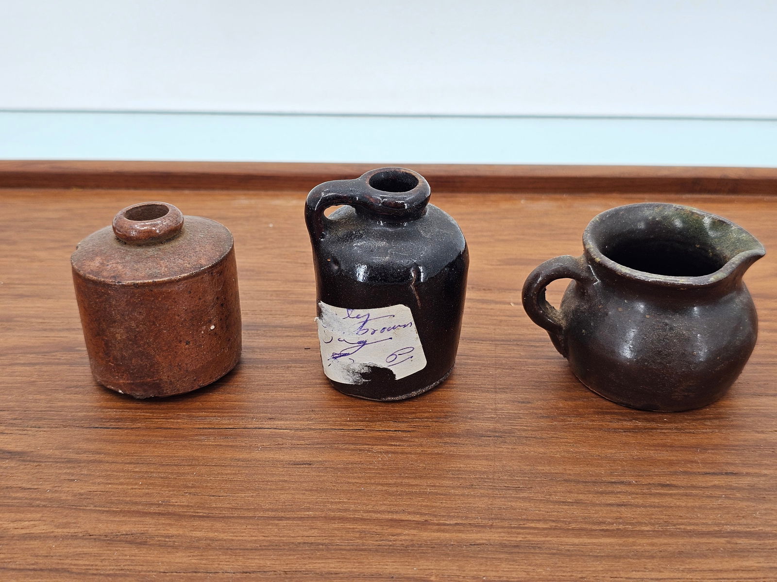 Lot of Antique 19th C. Folk Art Miniature Brown-Glazed Jugs - 2.5"T (1 of 16)