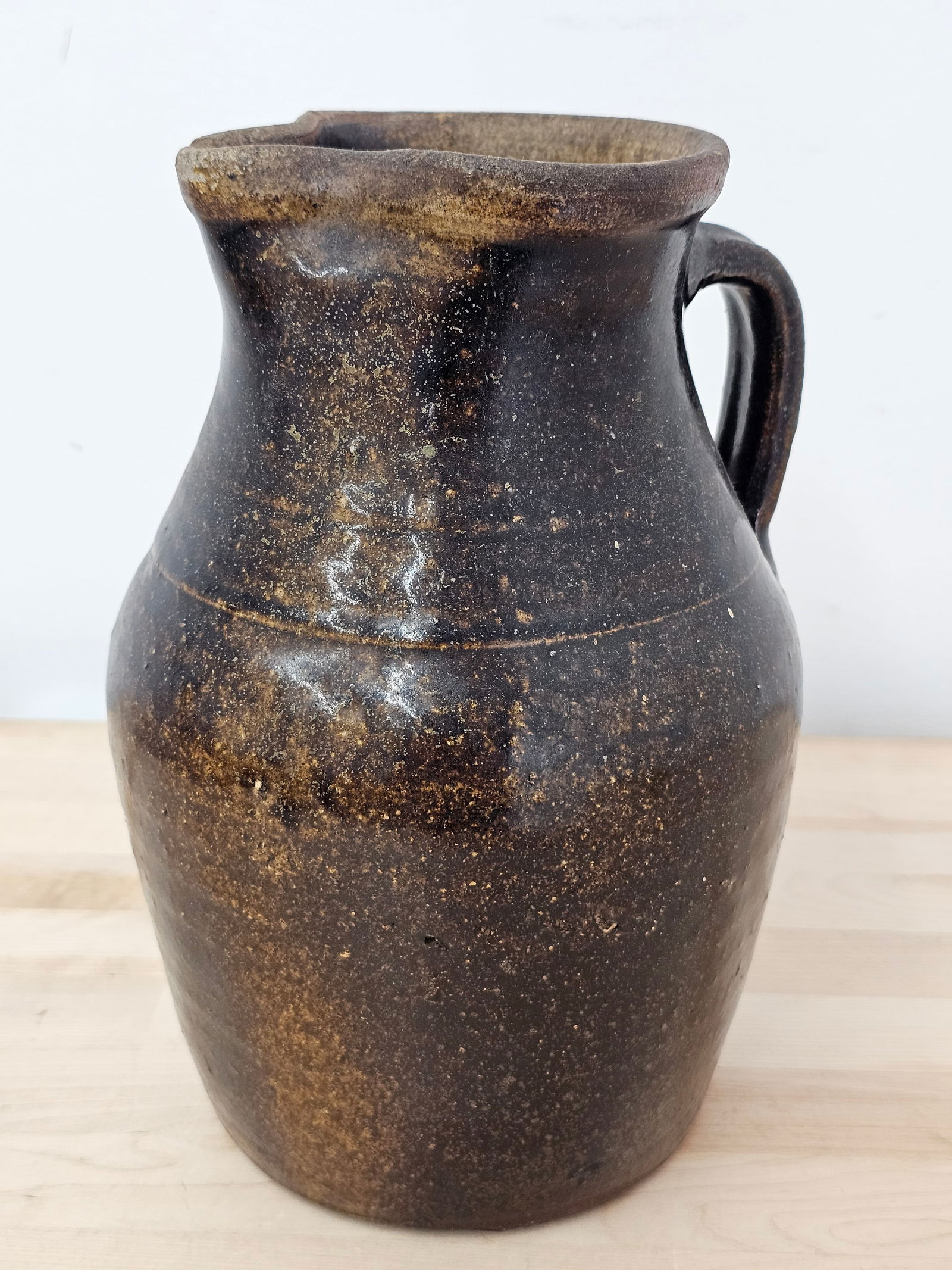 Antique 19th Century Brown Glazed Stoneware Pitcher (1 of 12)