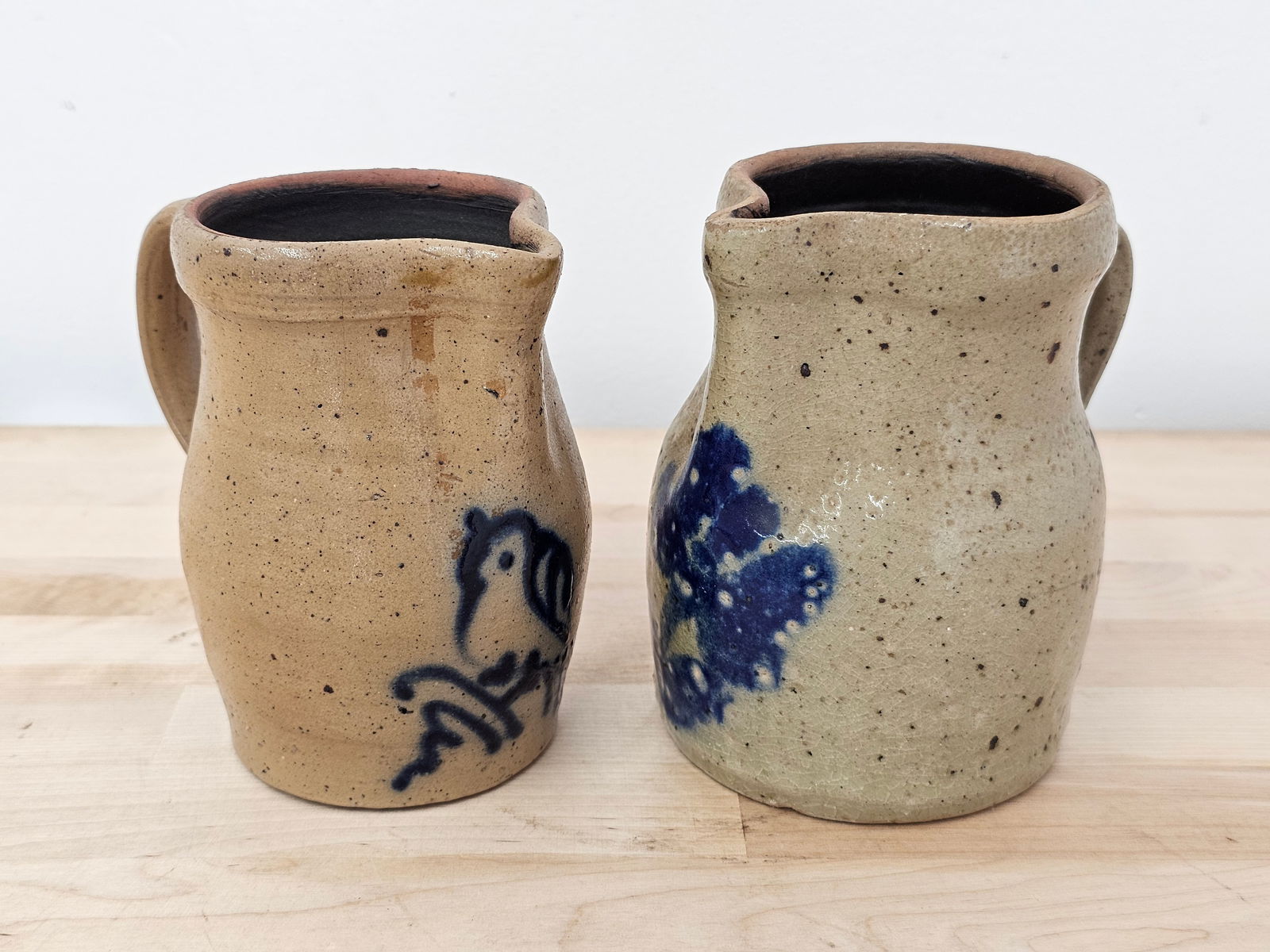 Pair of Antique Small Sized Stoneware Pitchers w/ Cobalt Decorations (1 of 17)