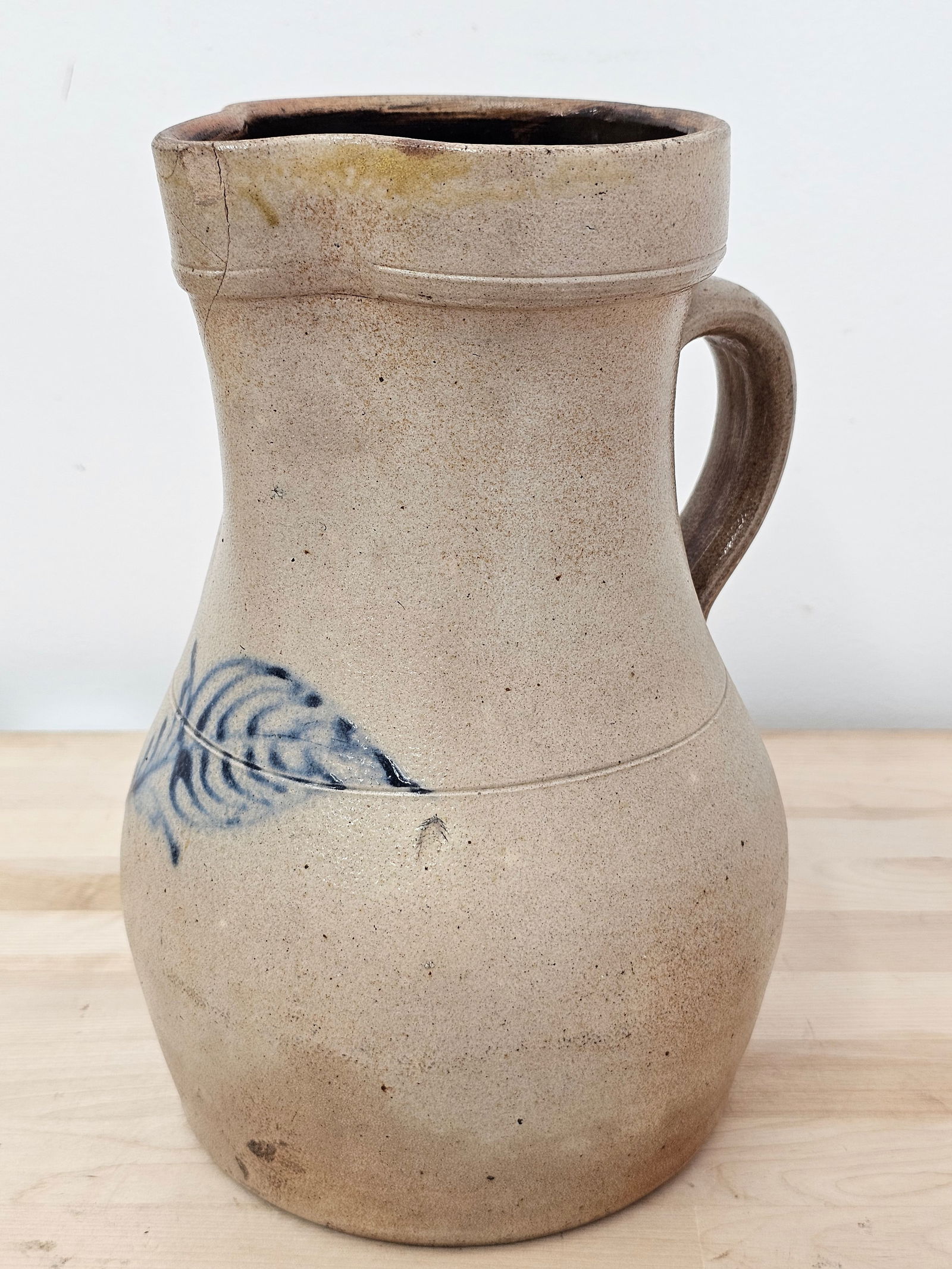 19th Century Cobalt Blue Decorated Stoneware Pitcher (1 of 13)