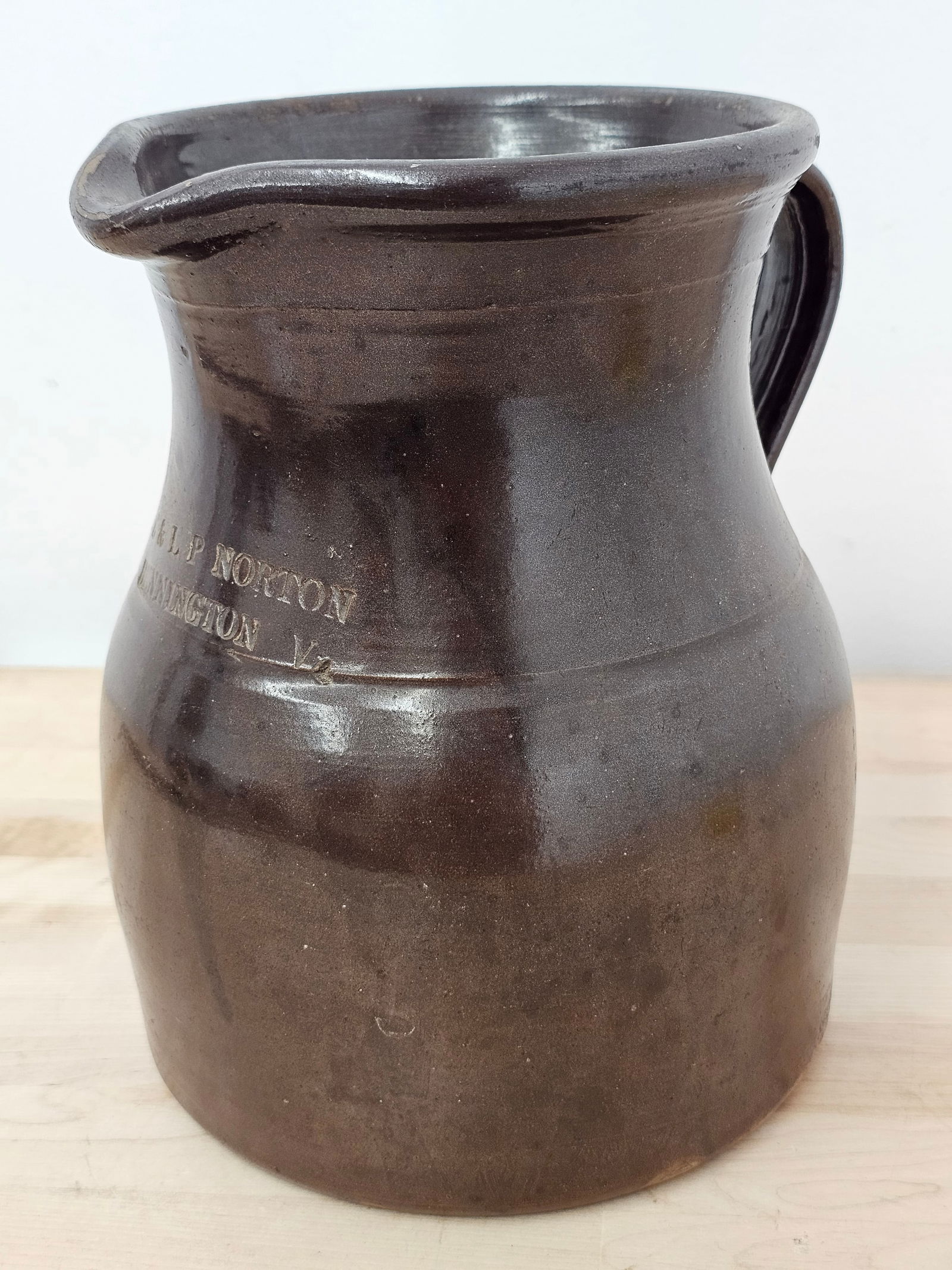 19th C. "E & L P Norton Bennington VT" Brown Glazed Stoneware Pitcher (1 of 14)
