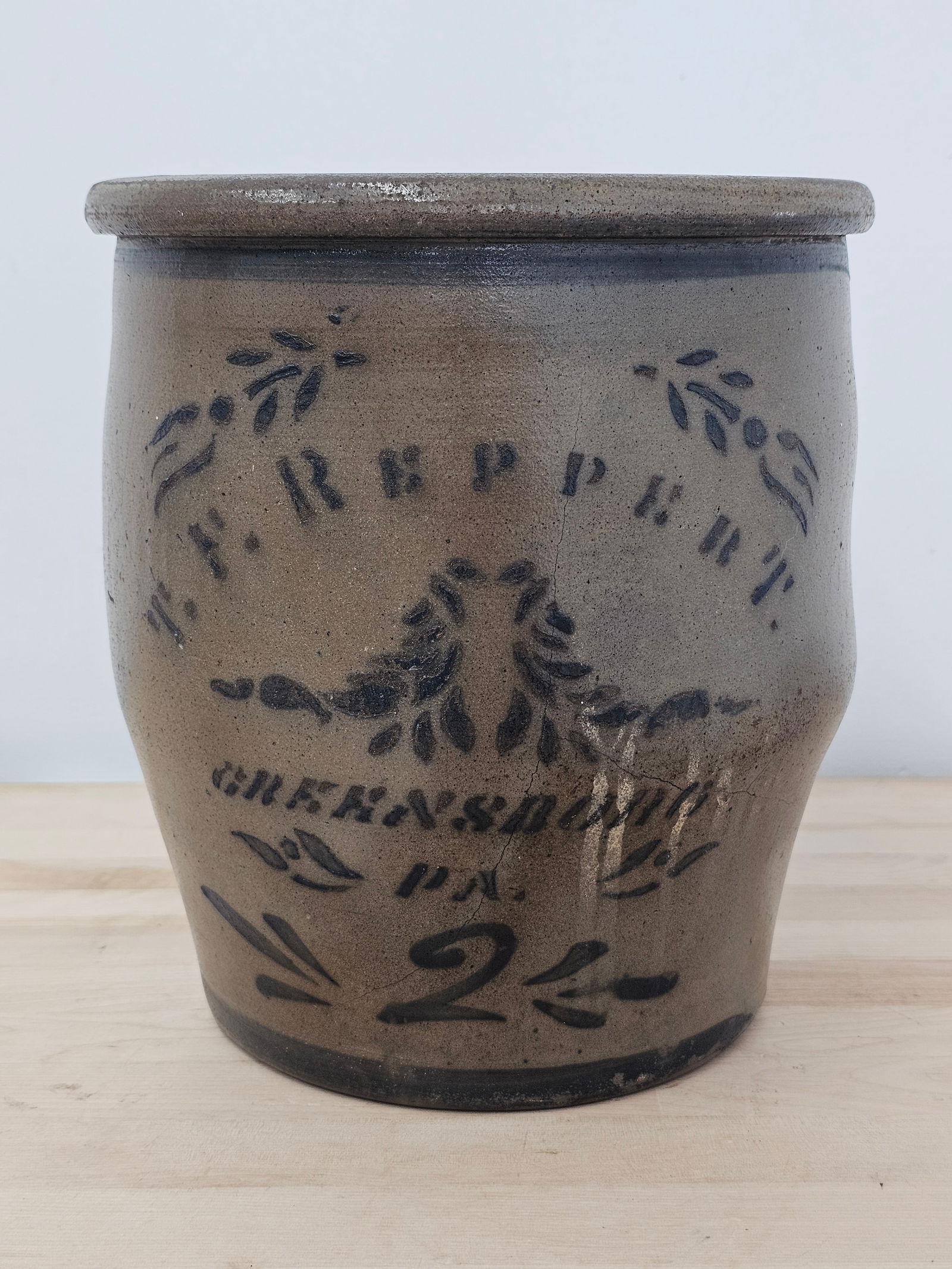 Antique Cobalt Decorated No. 2 Stoneware Jar by T.F. Reppert - Greenboro PA (1 of 11)