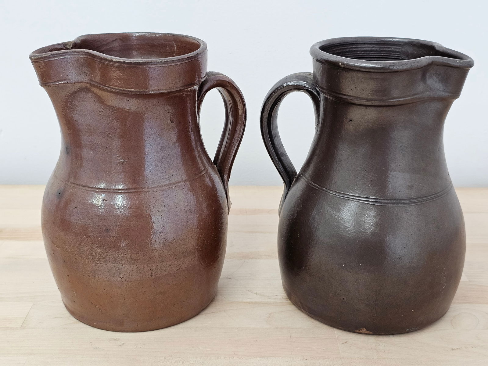 Pair of Antique Brown Glazed Stoneware Pitchers (1 of 15)