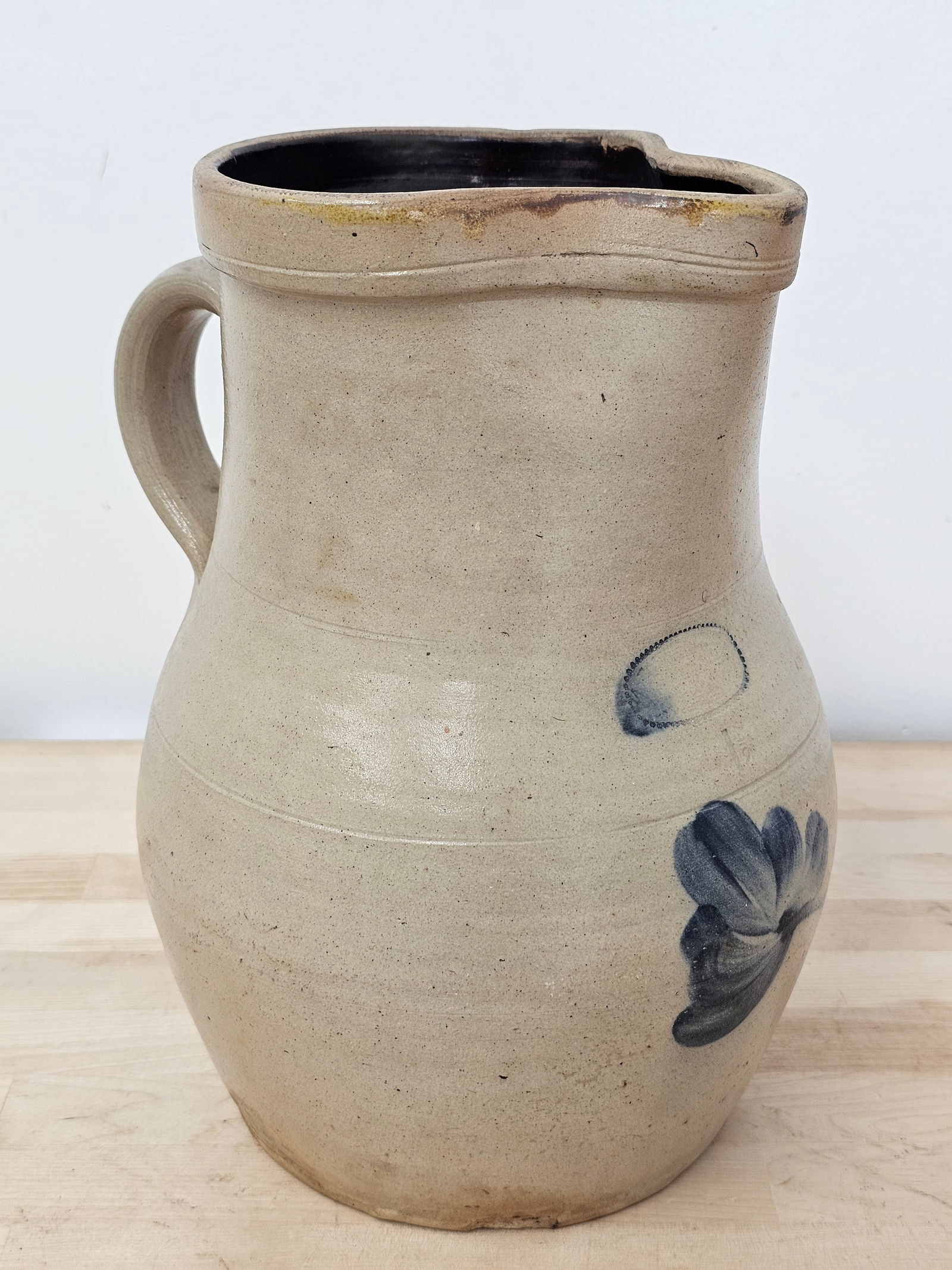 Large Cobalt Blue Decorated Stoneware Pitcher (1 of 12)
