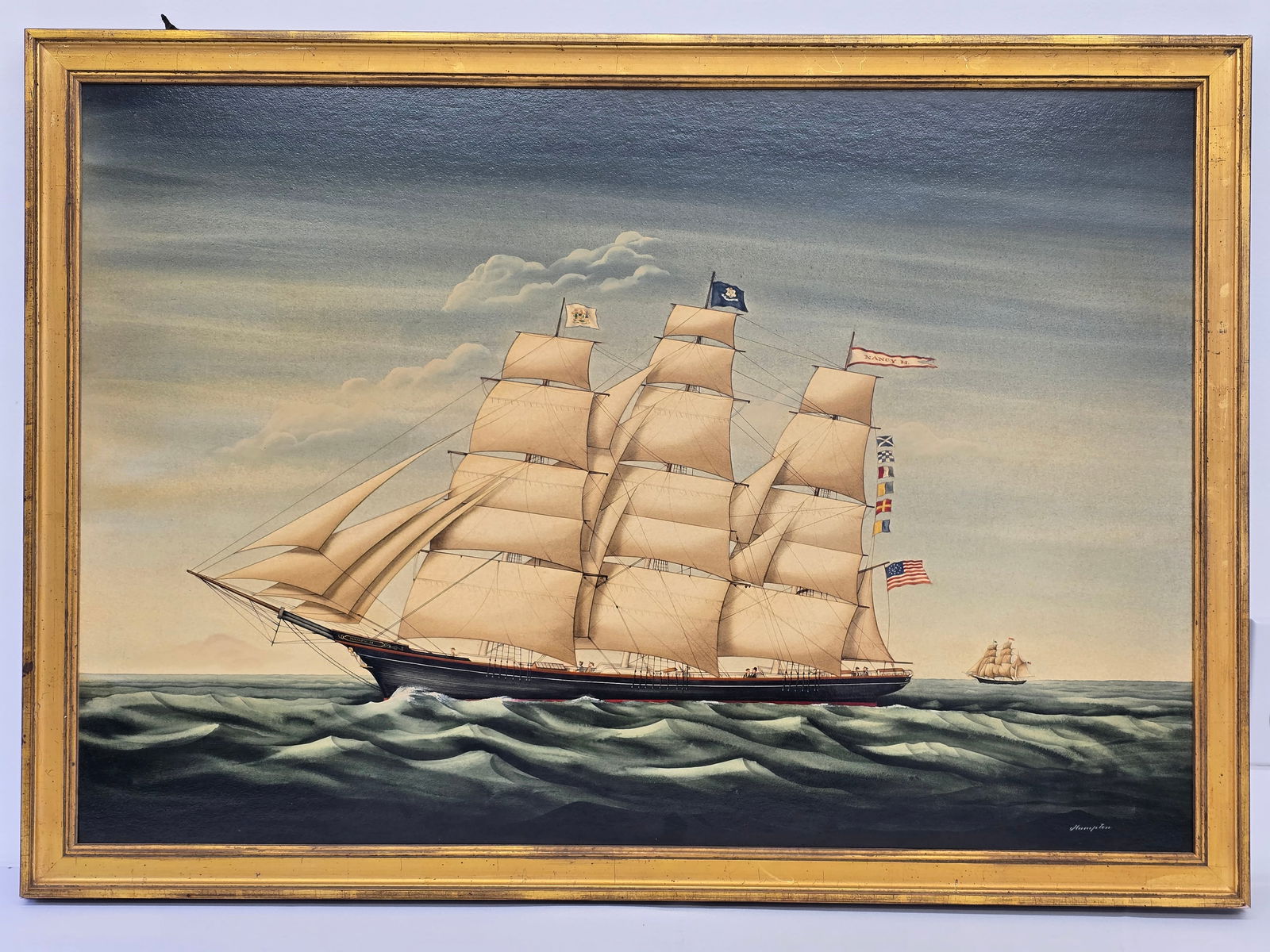 Clipper Ship Painting Oil on Canvas - Signed "Hampton" (1 of 17)