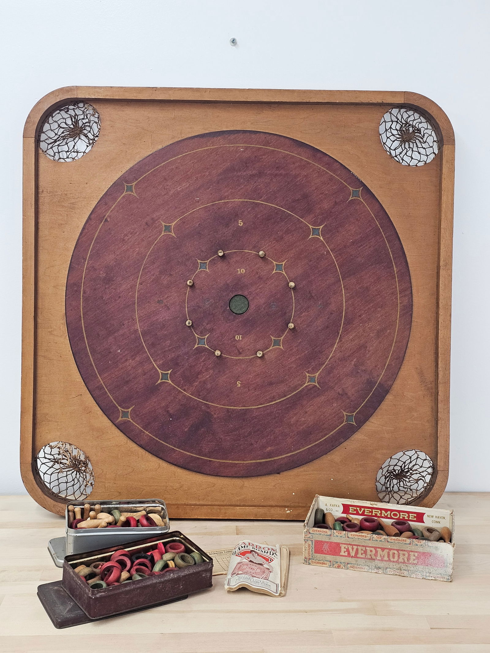 Antique Crokinhole Carrom Tabletop Parlor Game - Appears Complete (1 of 13)