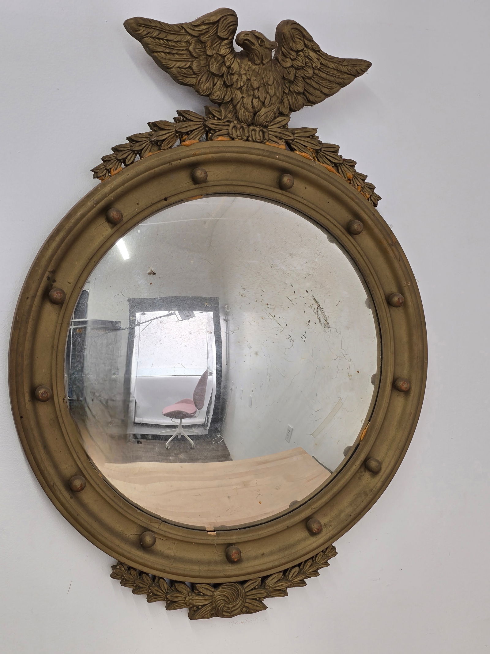 Antique Gilt Wood Carved Eagle Federal Style Hall Mirror (1 of 11)